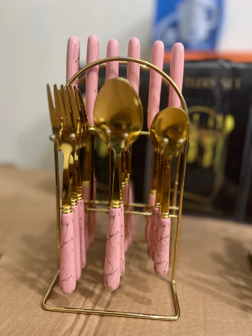 24 pieces marble cutlery sets