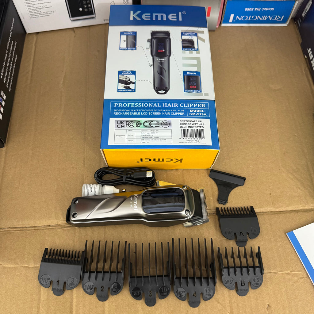 Lot Imported Kemei KM-519A Professional Hair Clipper - 2000mAh Metal Handle Trimmer