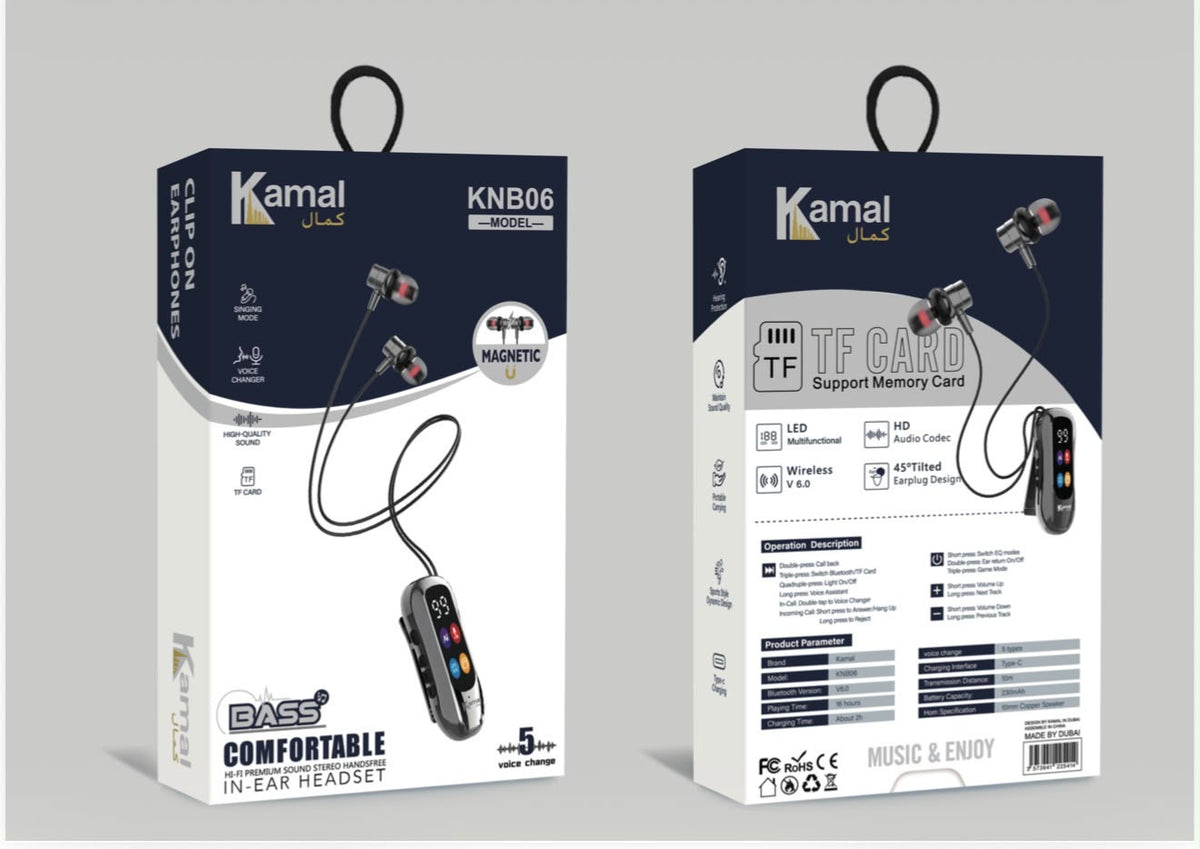 Kamal KNB06 Magnetic Clip-On Earphones with TF Card & Voice Changer
