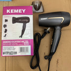 KEMEY KM-6834 Mini Folding Hair Dryer – 1000W High-Speed Negative Ion Blow Dryer with Concentrator