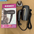 KEMEY KM-6834 Mini Folding Hair Dryer – 1000W High-Speed Negative Ion Blow Dryer with Concentrator