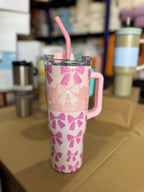 1180ml Pink Bow Insulated Stylish Tumbler with Straw