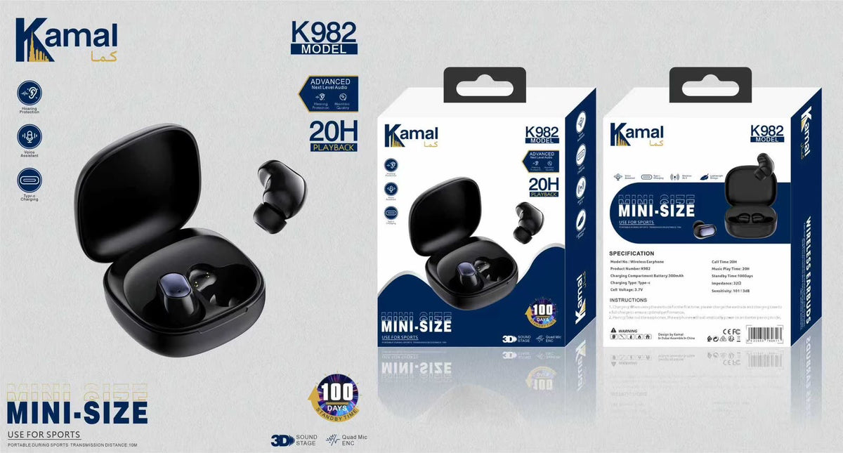Kamal K982 Mini Wireless Earbuds – 20H Playback TWS Earphones