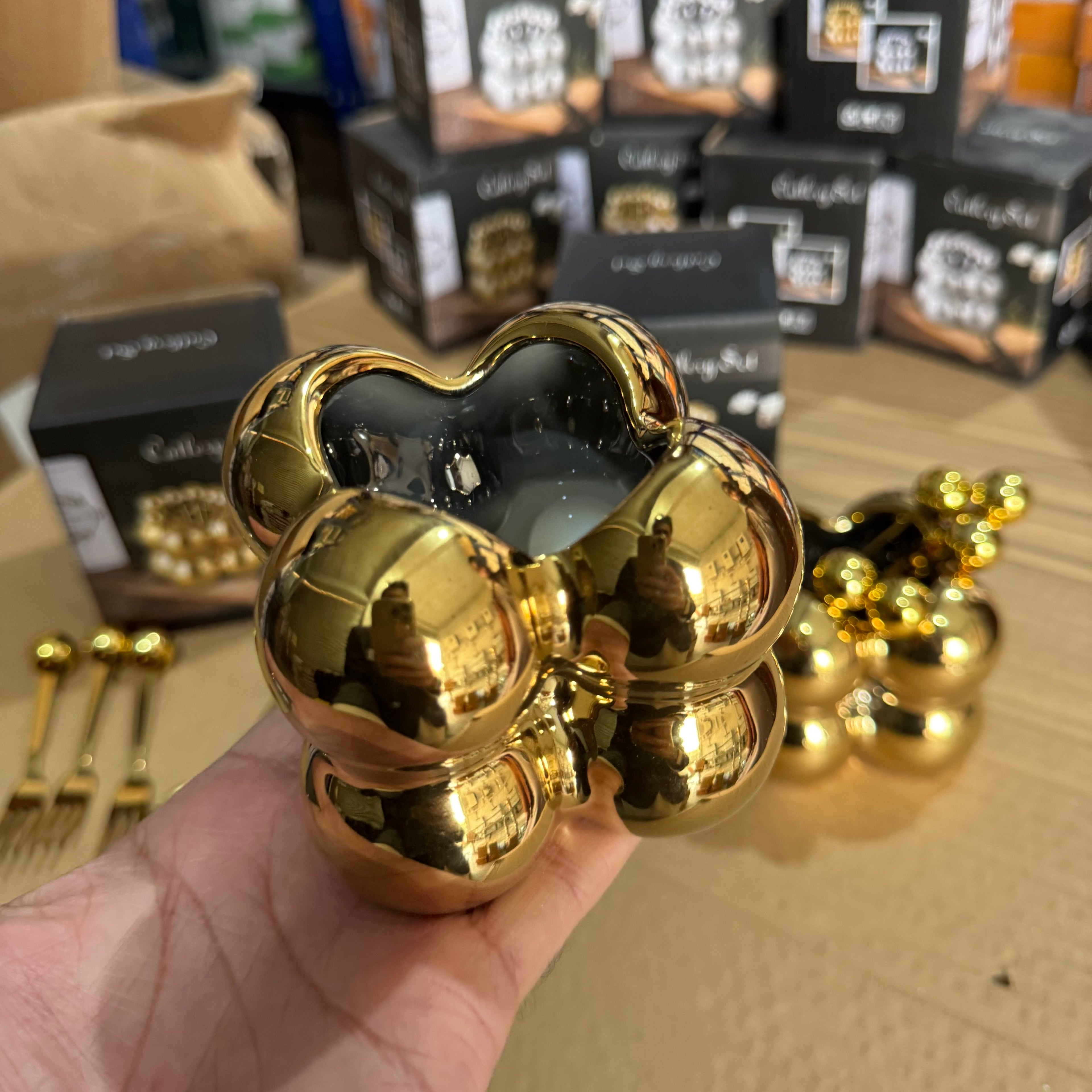 Luxury Gold Ball Cutlery Set - 7-Piece Dessert Fork & Spoon Kit