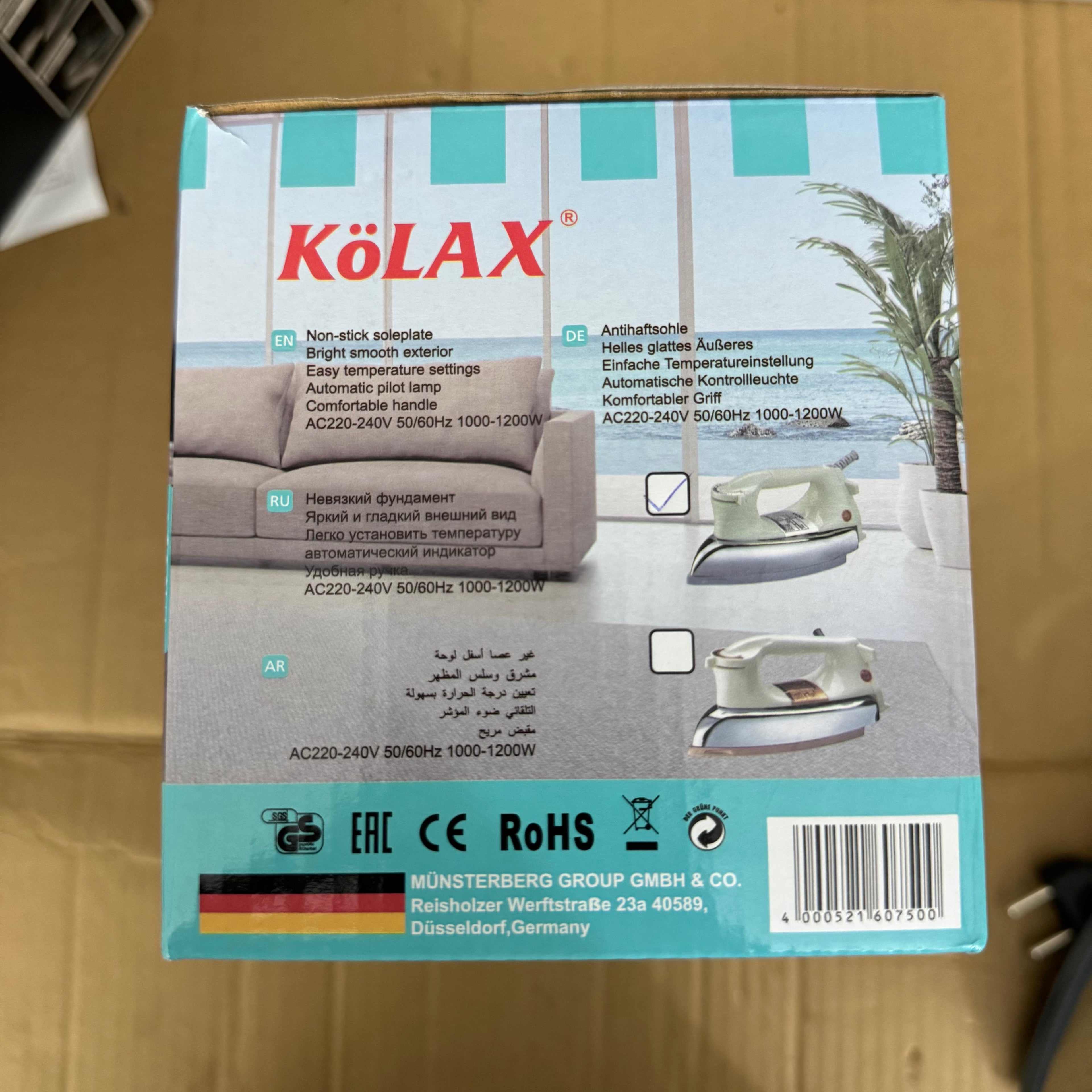 German Lot Imported KöLAX Heavy Dry Iron.-Nr. 822481 (1200W) Lot Imported