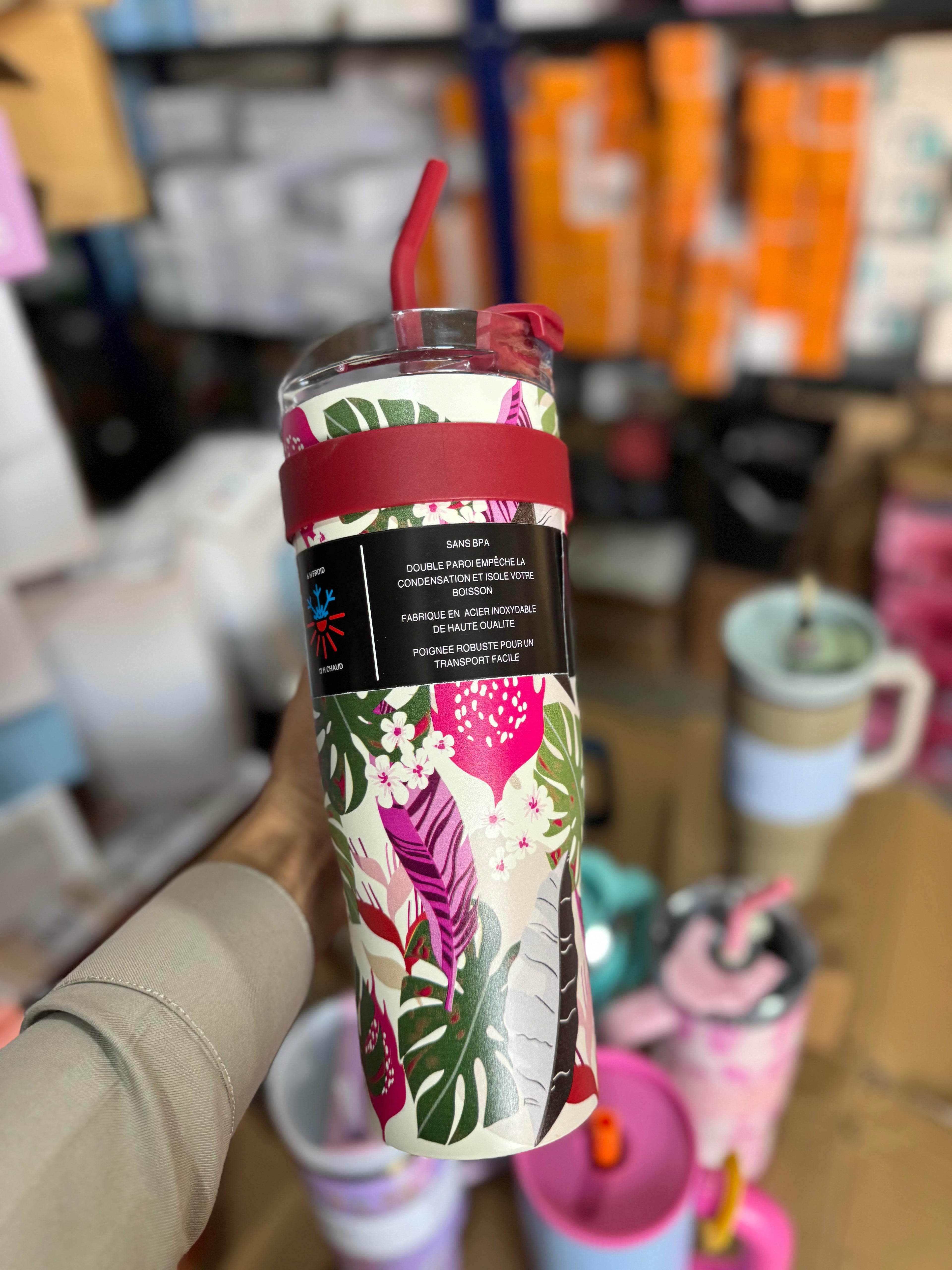 Premium 1180ml Tropical Floral Tumbler | Insulated Stainless Steel Glass