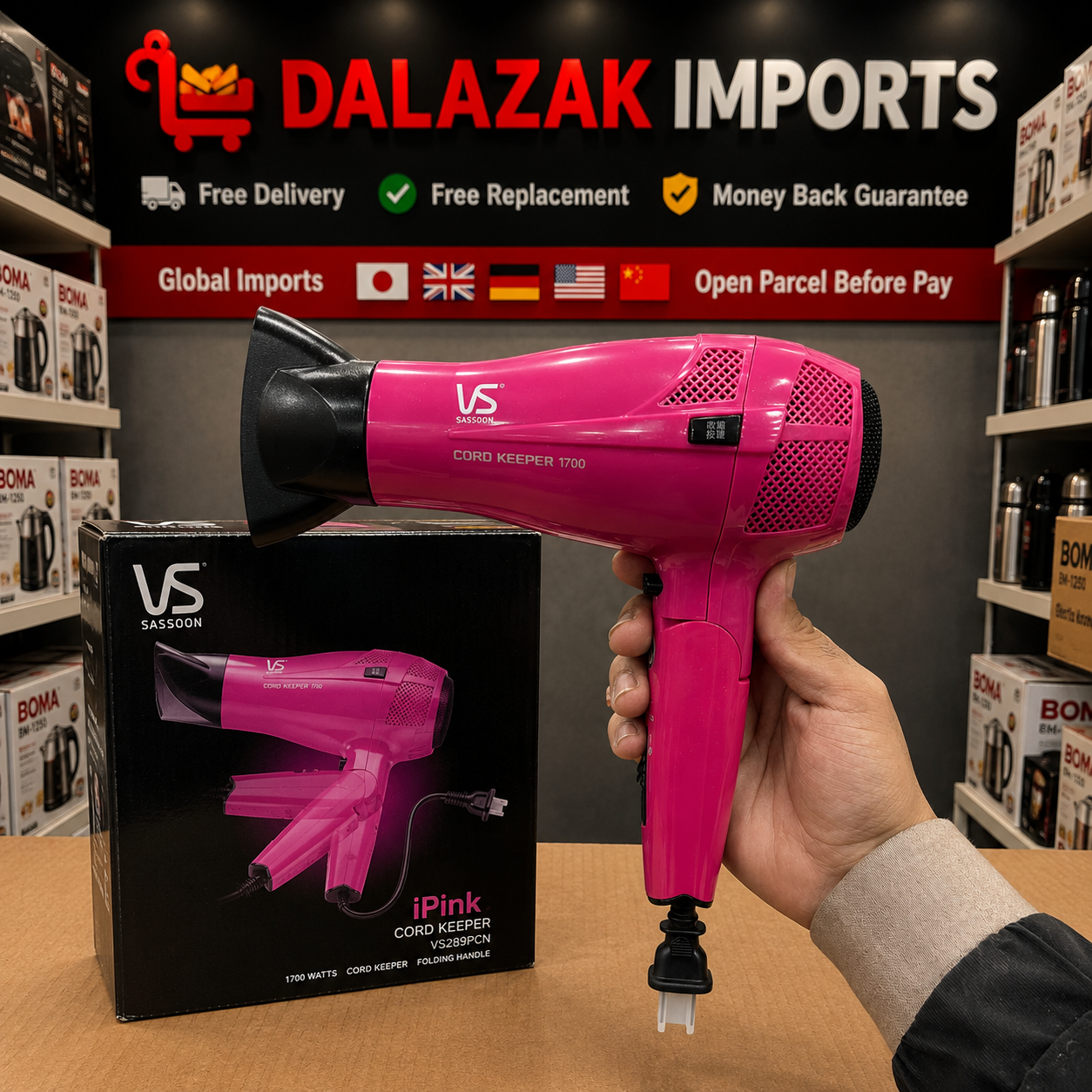 VS Sassoon VS289PCN 1700W Folding Hair Dryer – Cord Keeper, Ionic Conditioning & Travel Hair Dryer