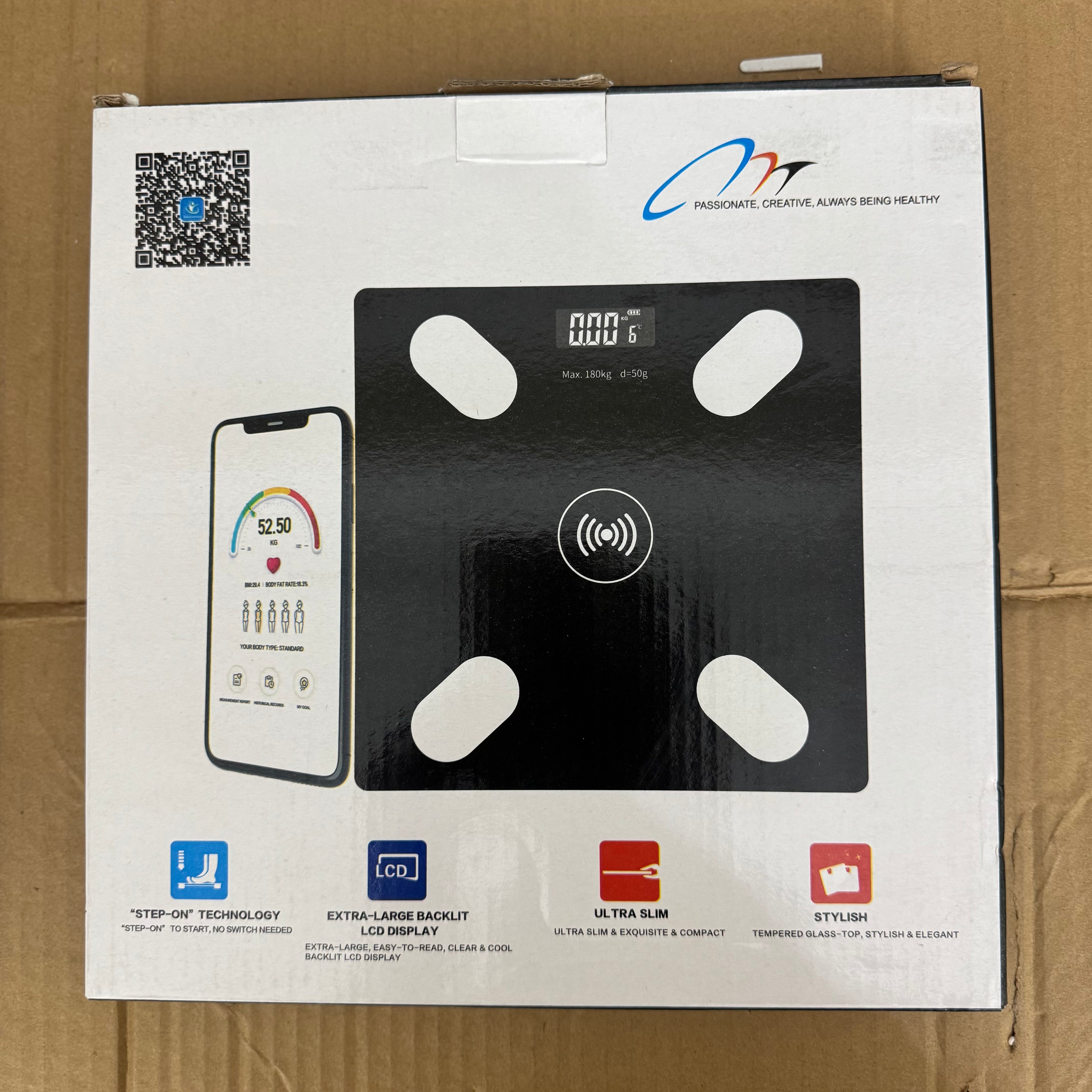 Smart Bluetooth Body Fat Scale - Digital BMI Bathroom Scale with Smartphone App Sync, 180kg Capacity