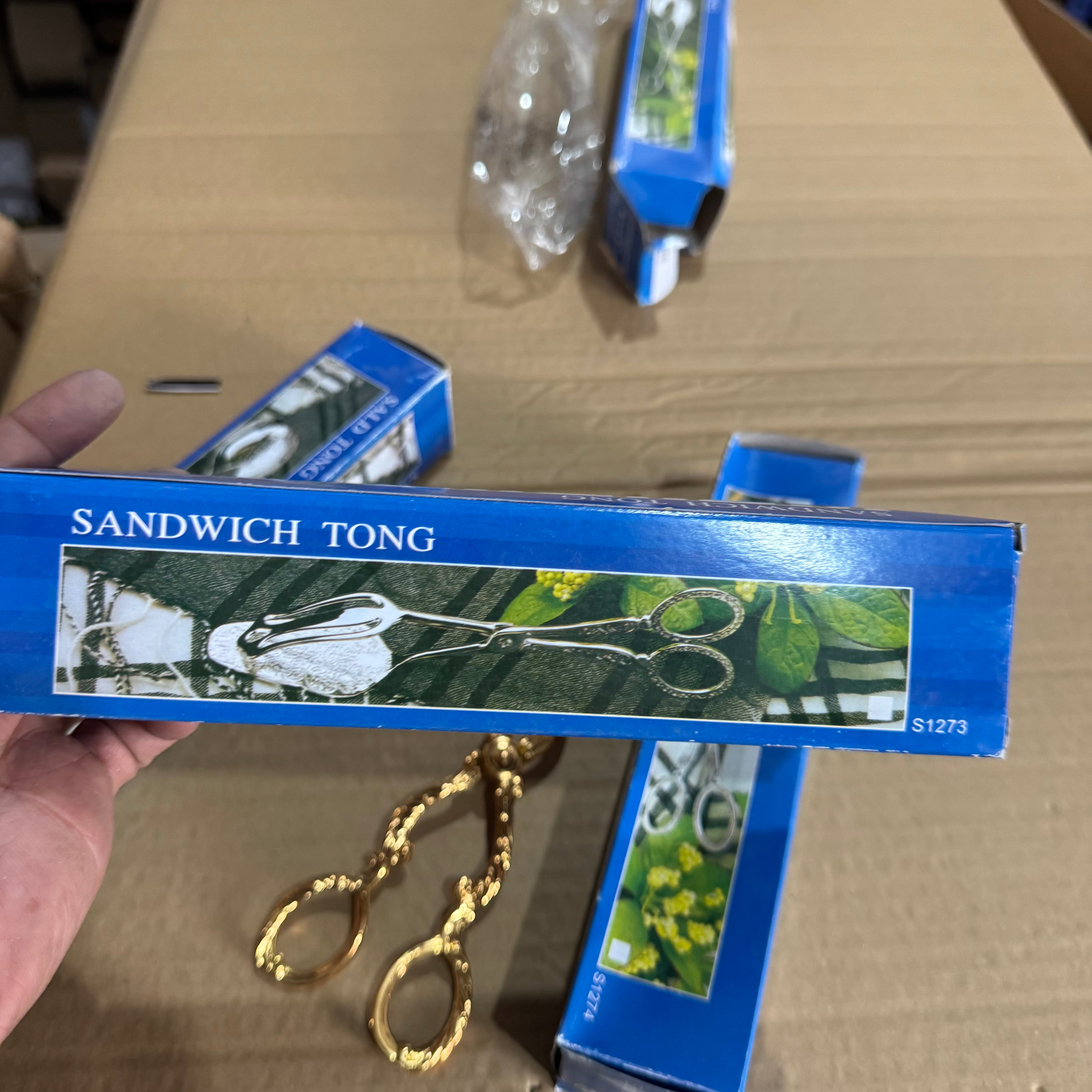 Elegant Gold Floral Sandwich & Salad Tongs Lot Imported