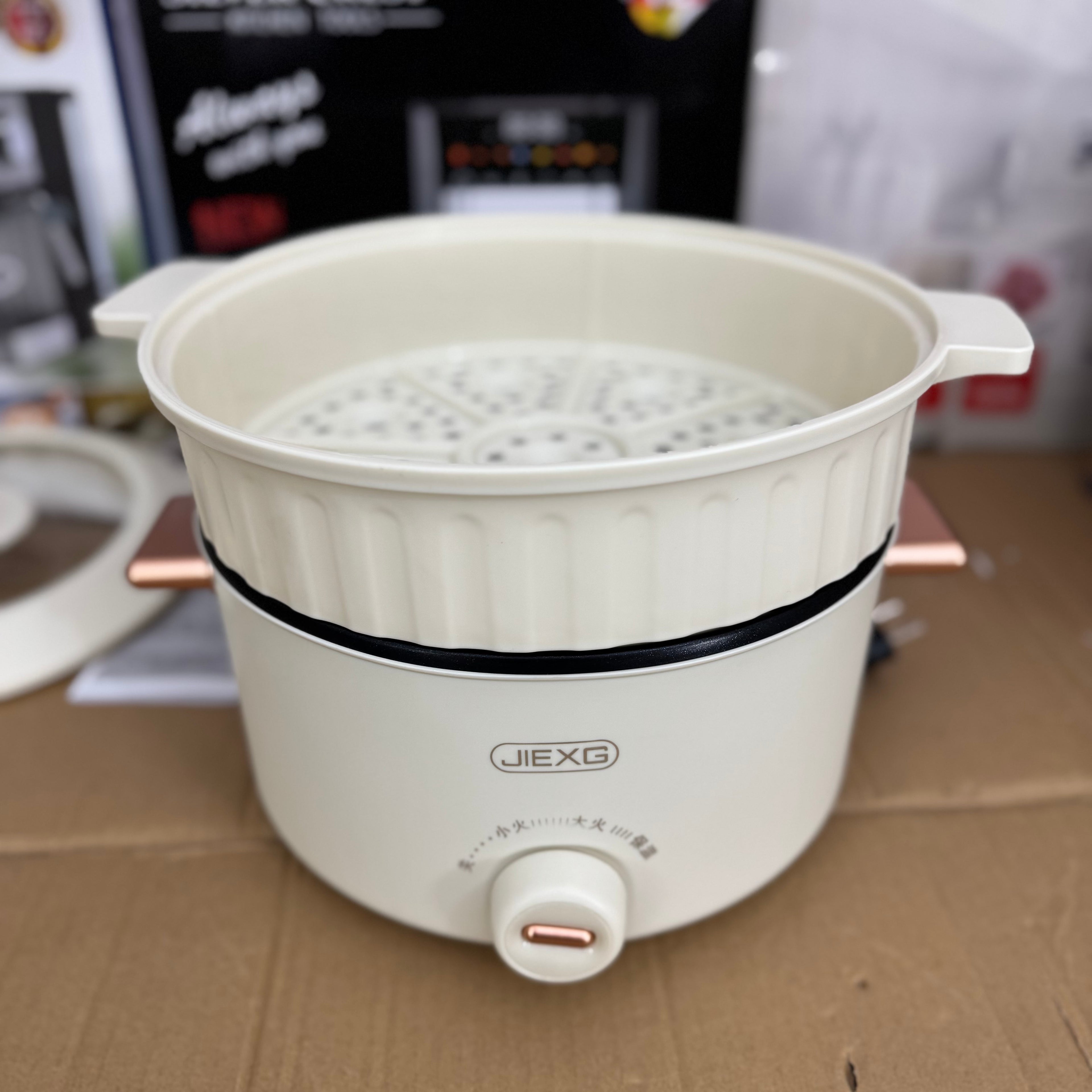 JIEXG YG-120B Multi-Functional Electric Hot Pot with Steamer | 2-Tier Non-Stick Cooker