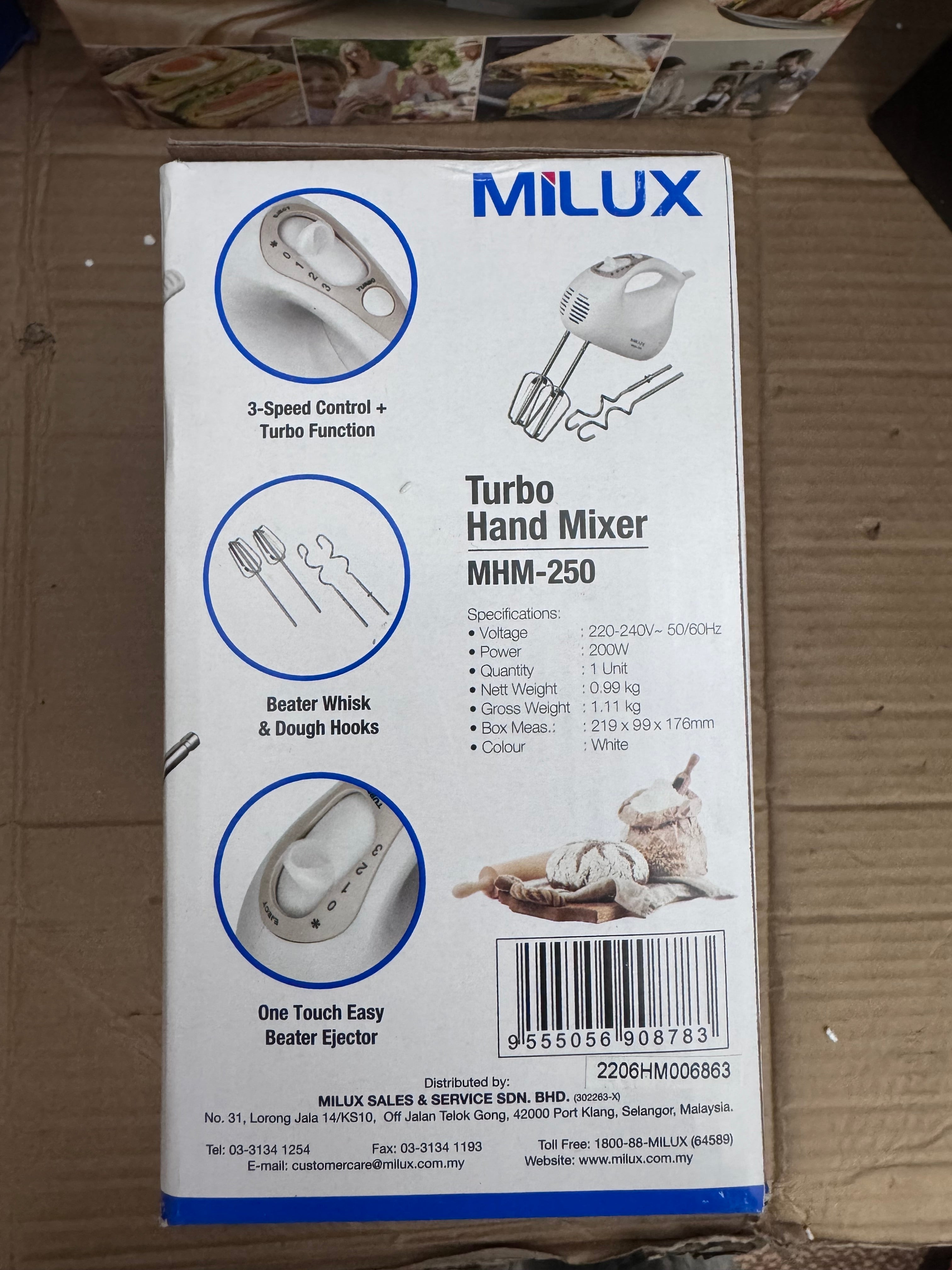 Milux Turbo Hand Mixer MHM-250 (Lot Imported) – Powerful Kitchen Hand Mixer in Pakistan