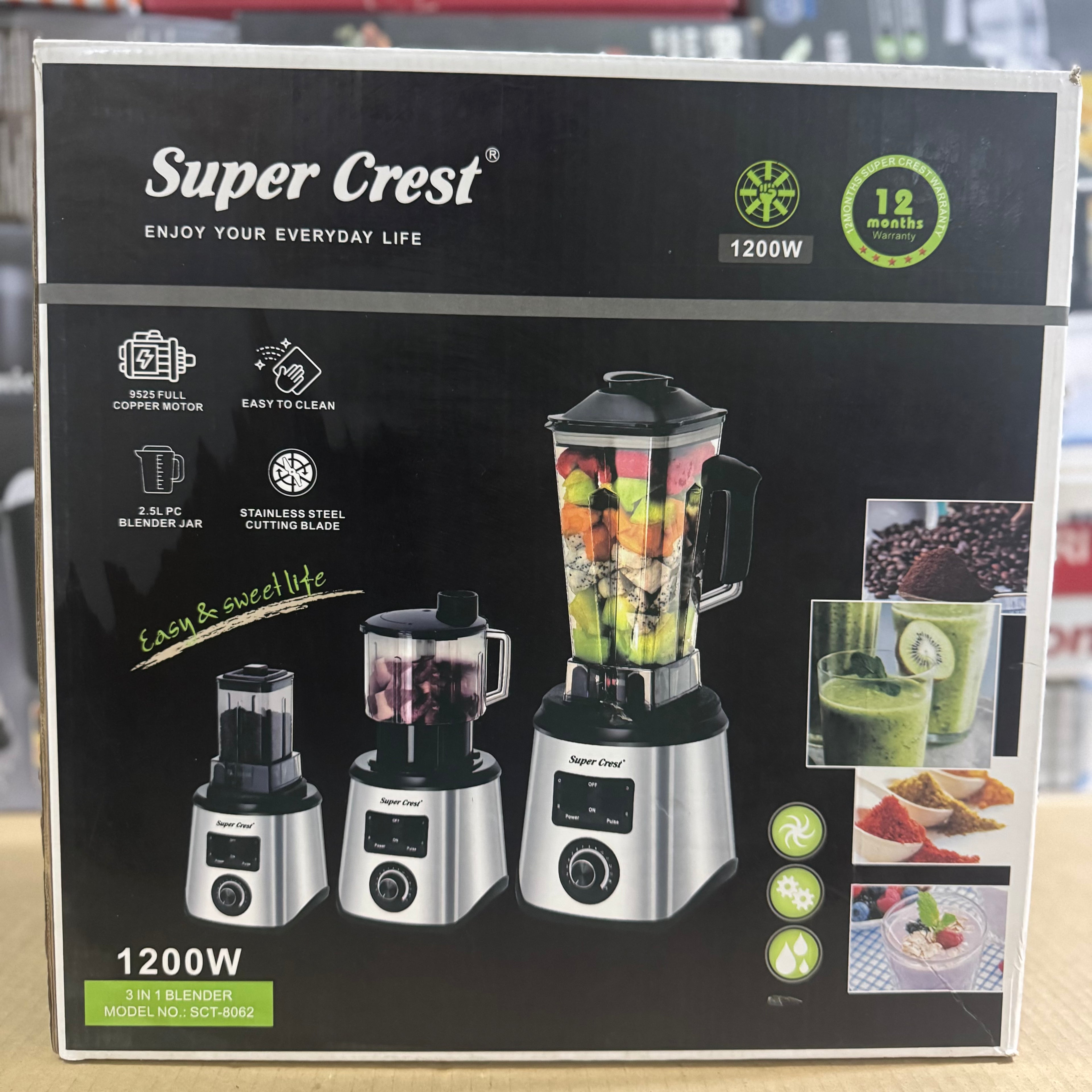 Super Crest 1200W 3-in-1 Heavy Duty Blender & Grinder (SCT-8062)