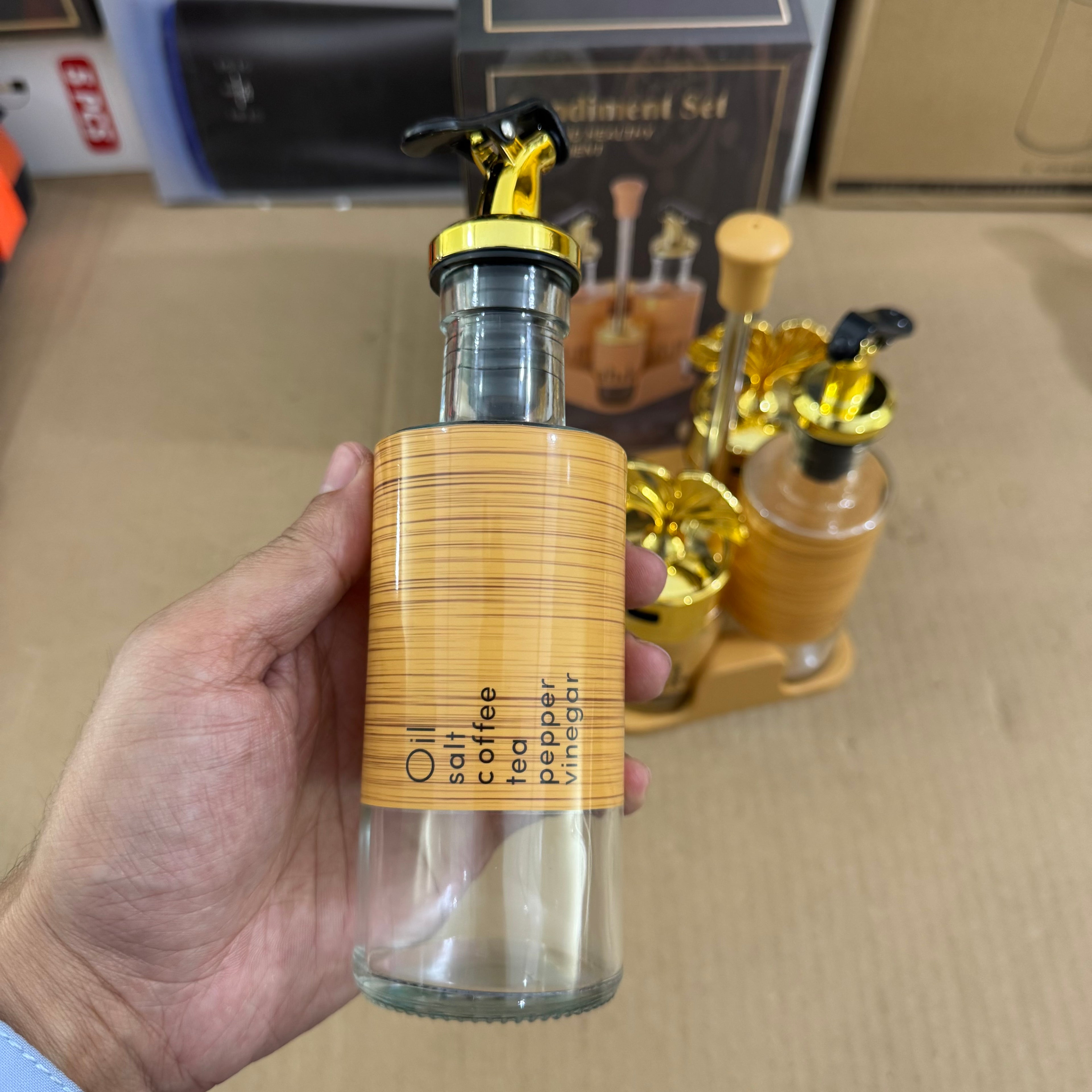 4-Piece Glass Condiment & Oil Set