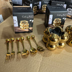 Luxury Gold Ball Cutlery Set - 7-Piece Dessert Fork & Spoon Kit