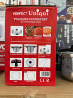 Uniqui 18/10 Stainless Steel Pressure Cooker Set - 8-Piece Multi-Size (5L + 7L) Induction Compatible Cookware with Steamer Basket and Glass Lid