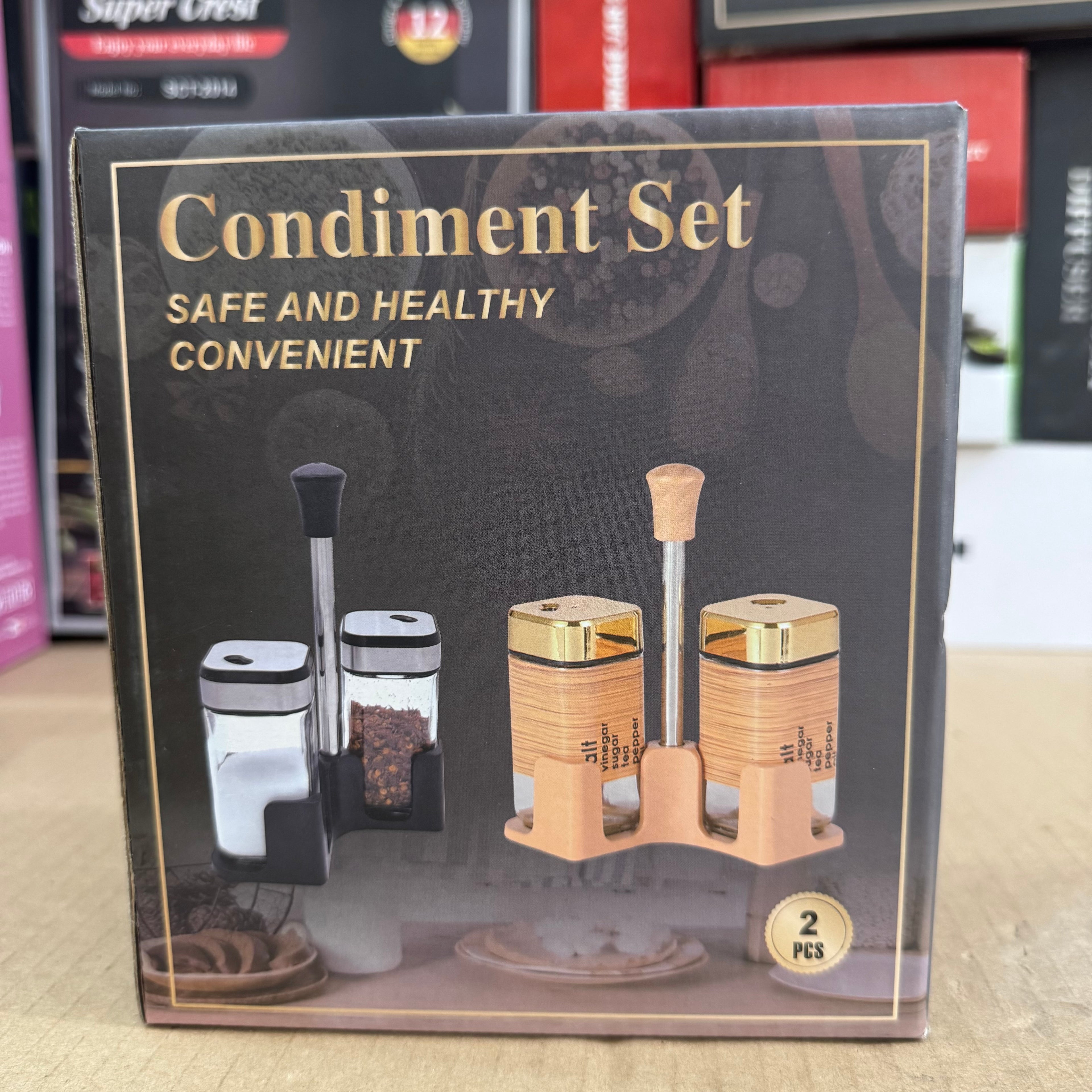2-Piece Condiment & Spice Jar Set with Stand