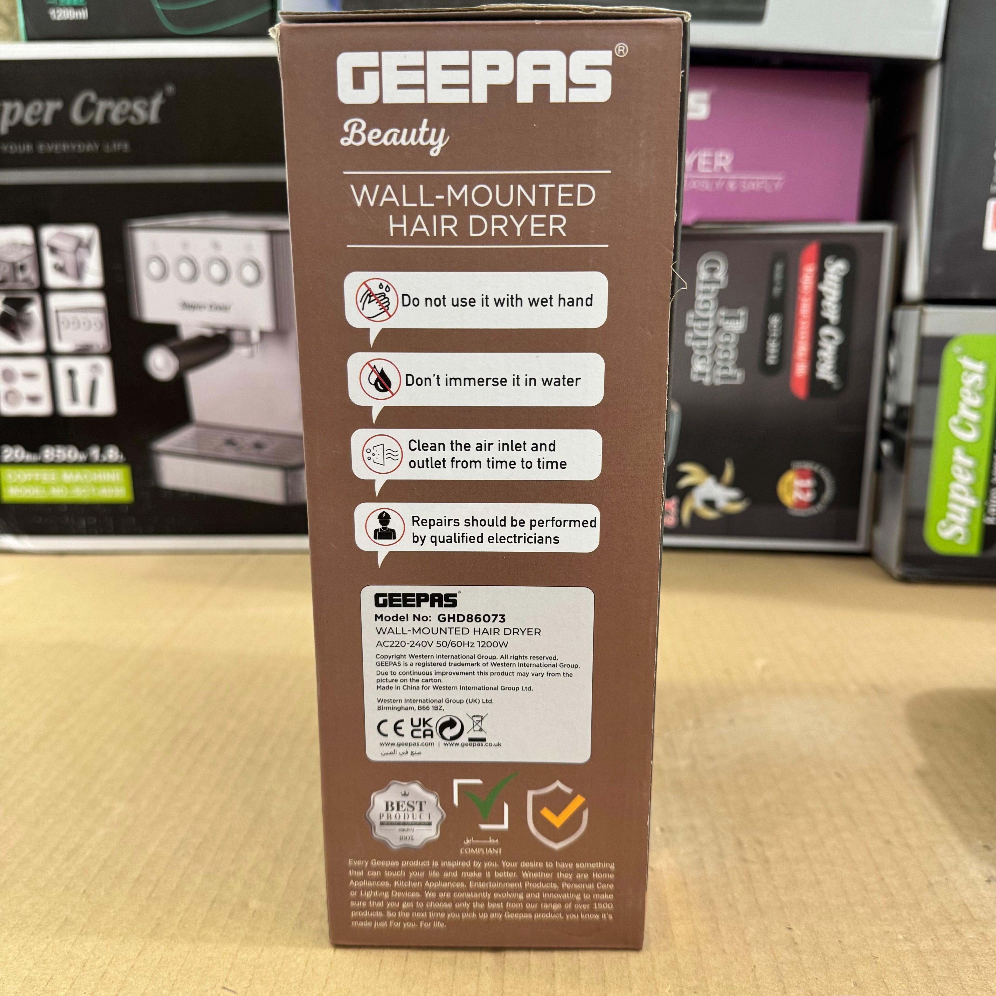 Geepas Wall-Mounted Hair Dryer (GHD86073) – Original