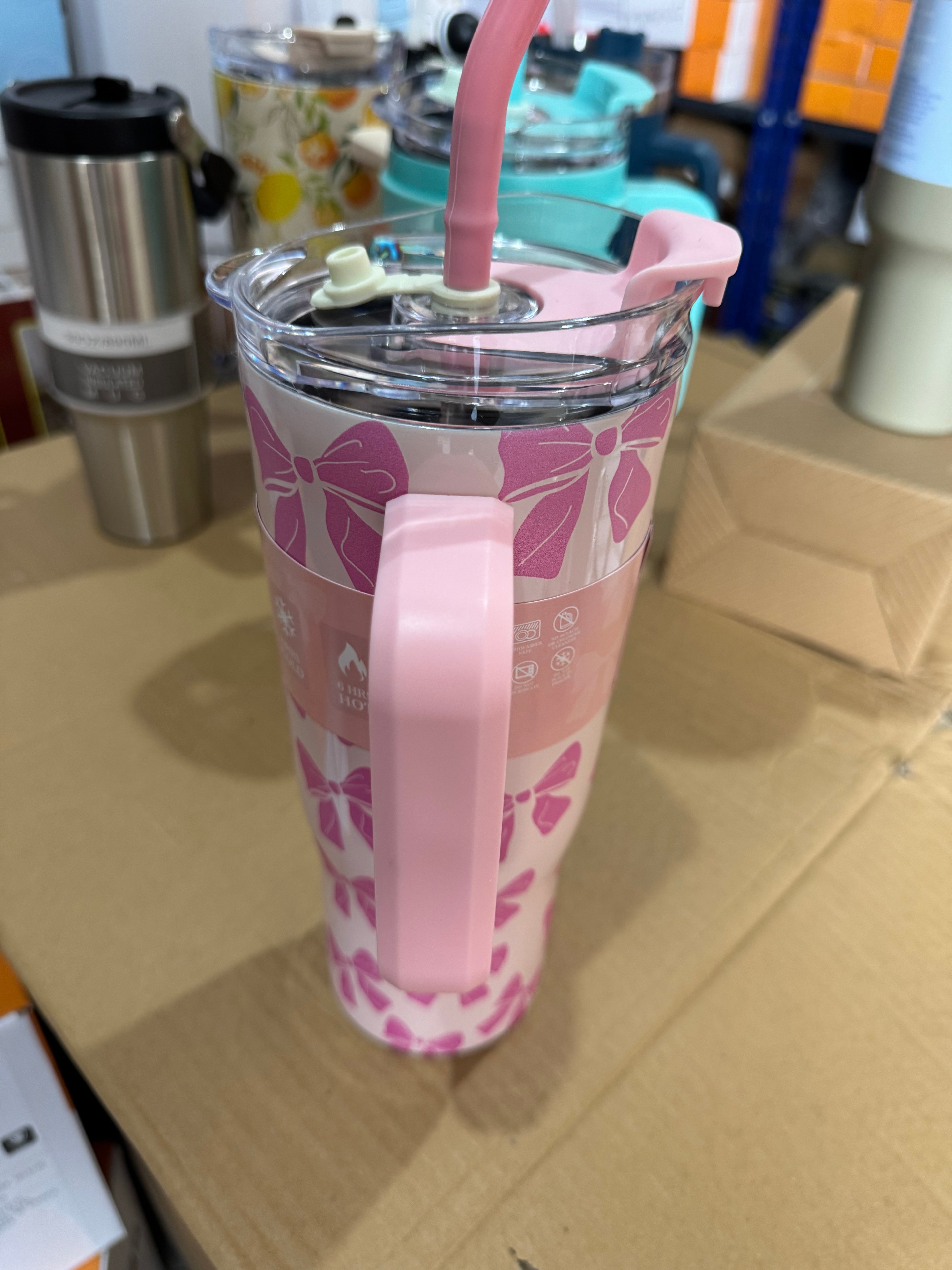 1180ml Pink Bow Insulated Stylish Tumbler with Straw