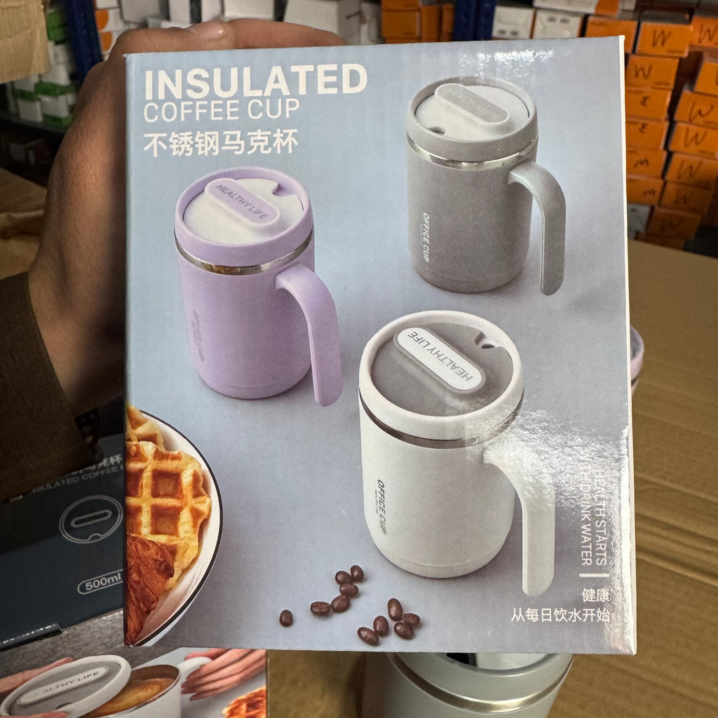 Cool Gray | 500ml Insulated Stainless Steel Office Coffee Mug with Lid