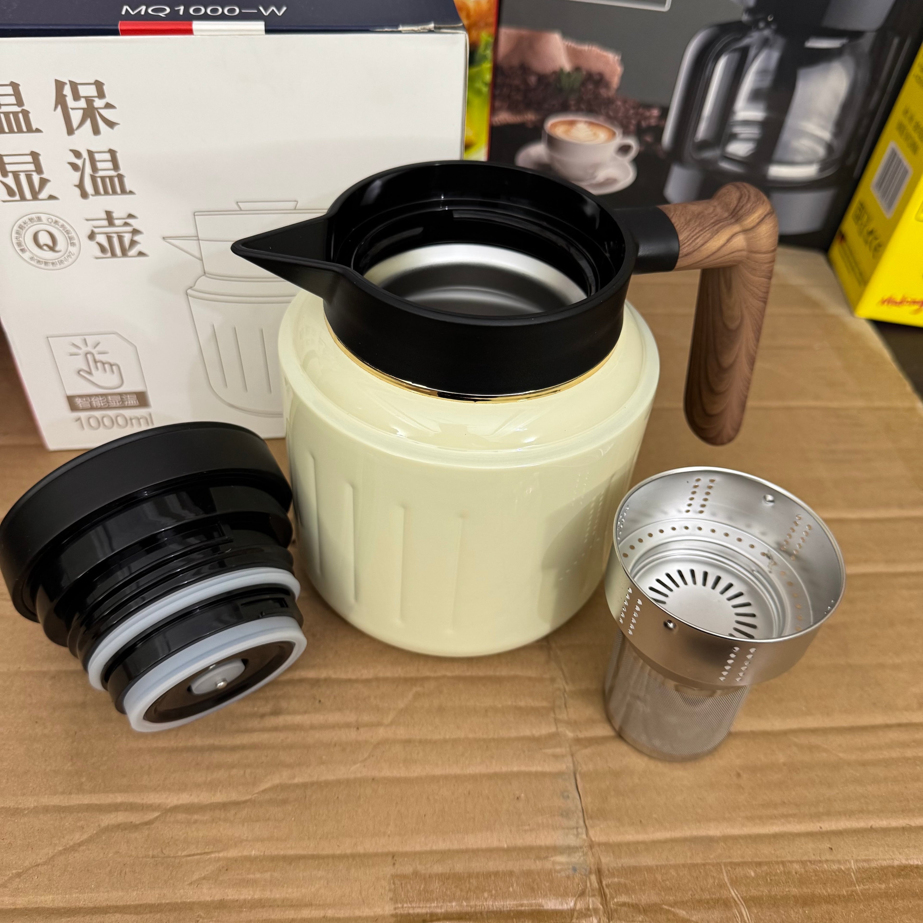 Premium 1.0L Insulated Thermal Tea Pot | Smart Temperature Display & Wood Handle