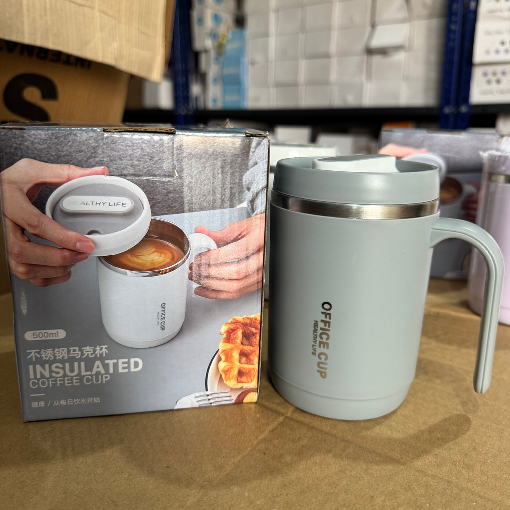 Cool Gray | 500ml Insulated Stainless Steel Office Coffee Mug with Lid