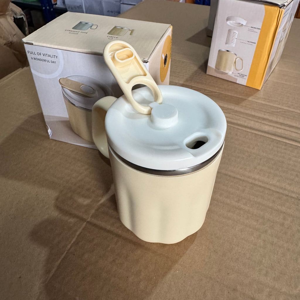 Cream Yellow | 450ml Double-Layer Insulated Mug with Lid