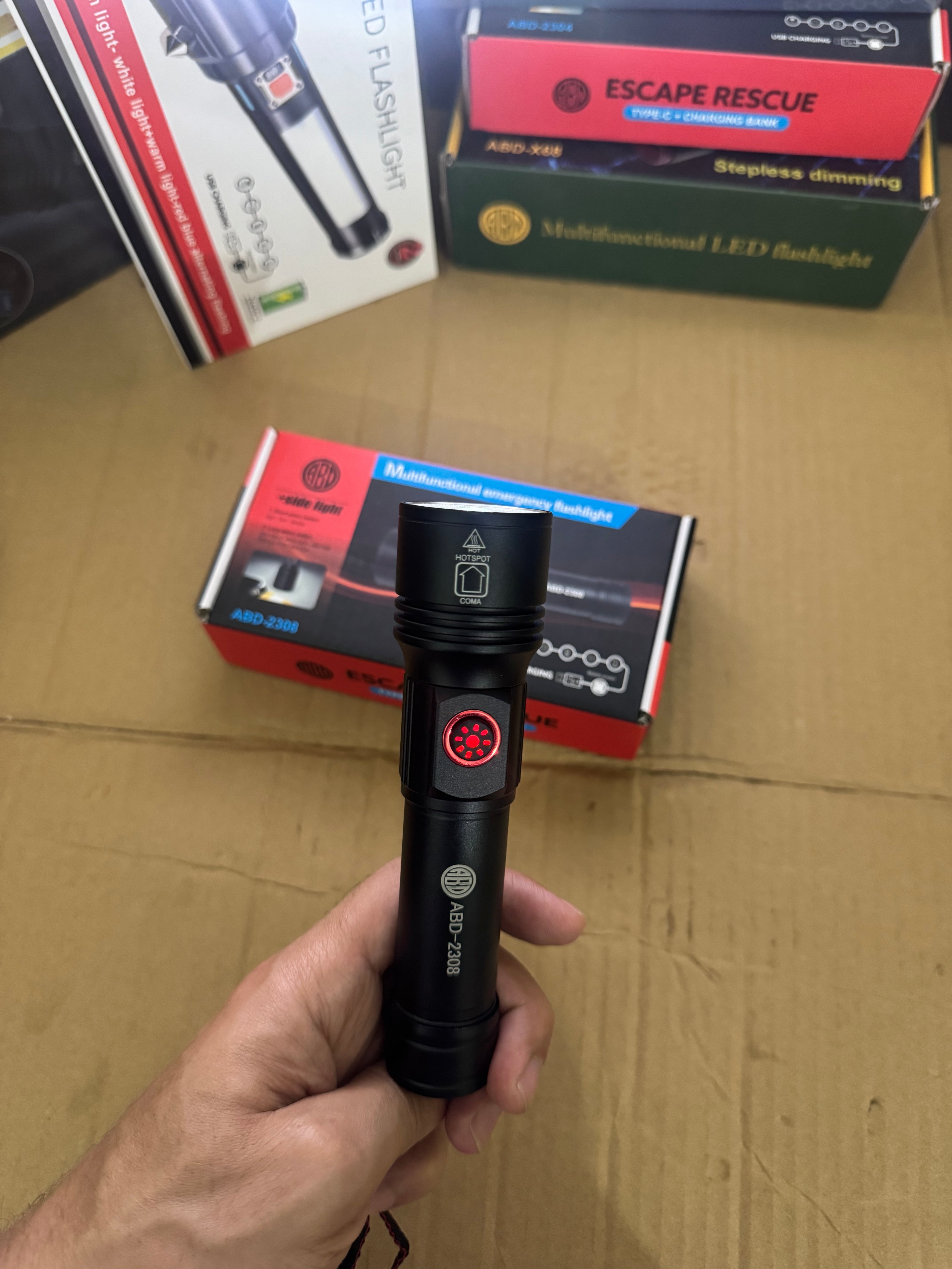 Lot Imported ABD Multifunctional Emergency Flashlight with Side Light-2308