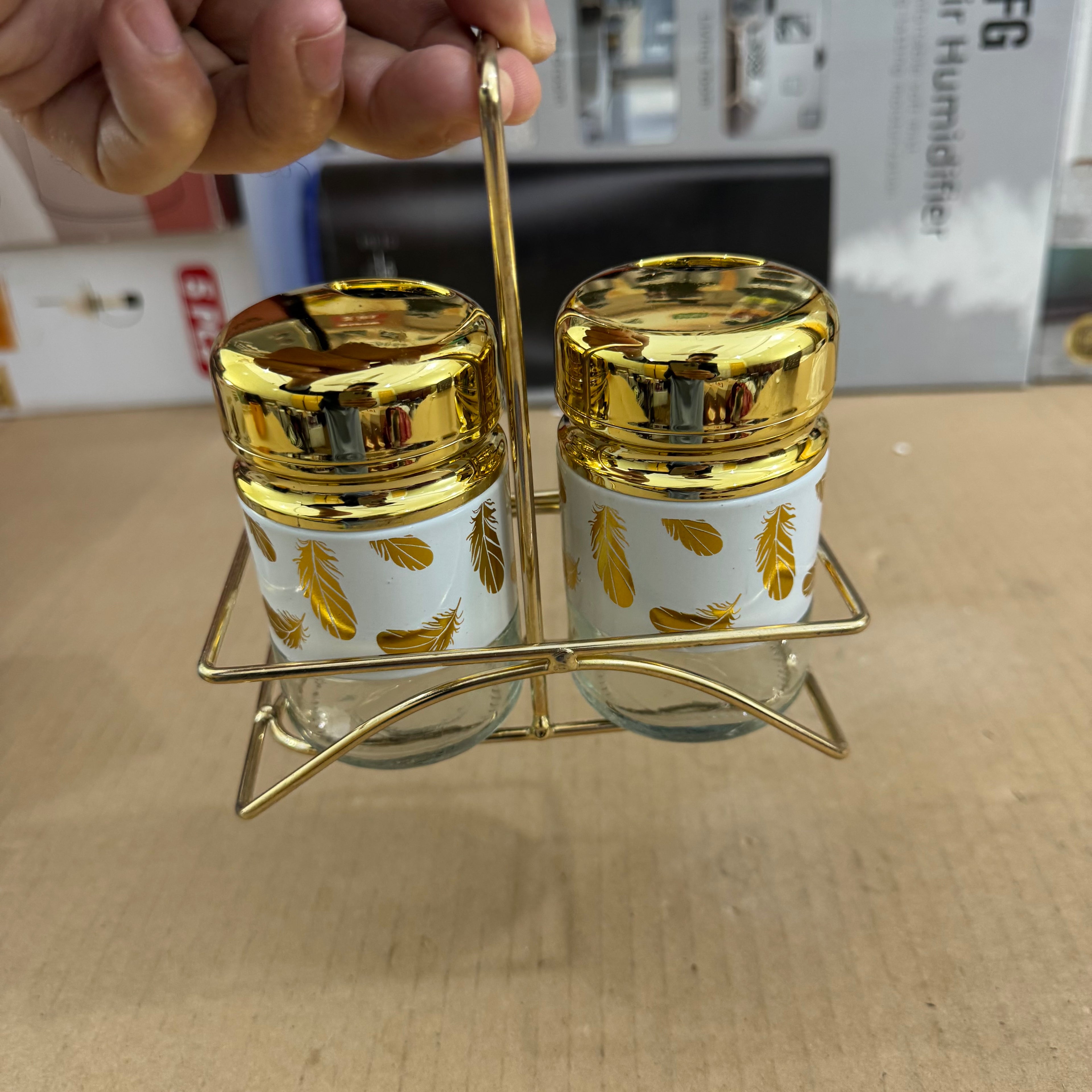 3-Piece Golden Glass Spice Jar Set JY3002