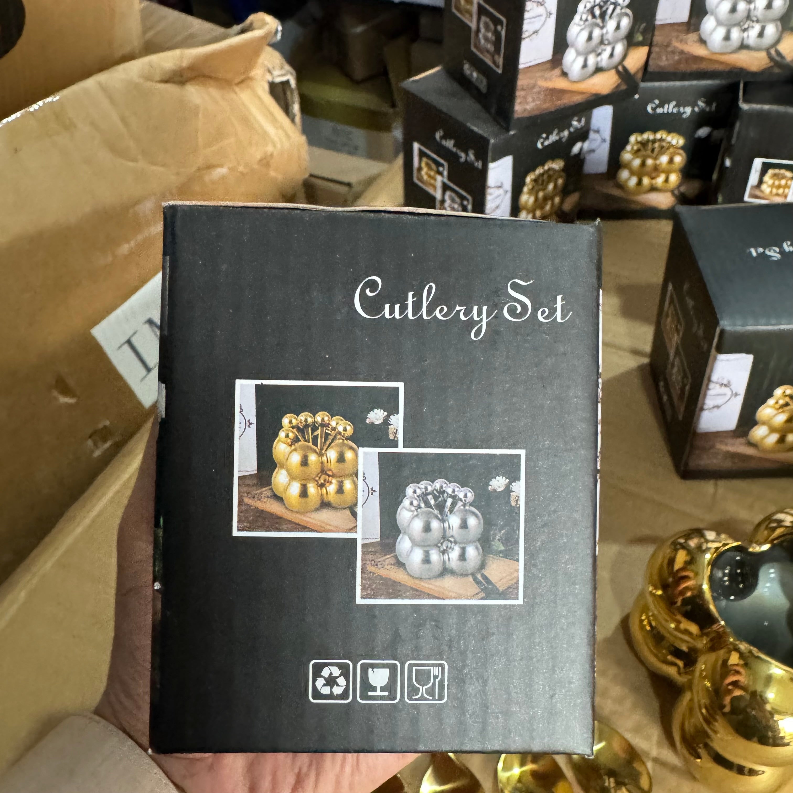 Luxury Gold Ball Cutlery Set - 7-Piece Dessert Fork & Spoon Kit