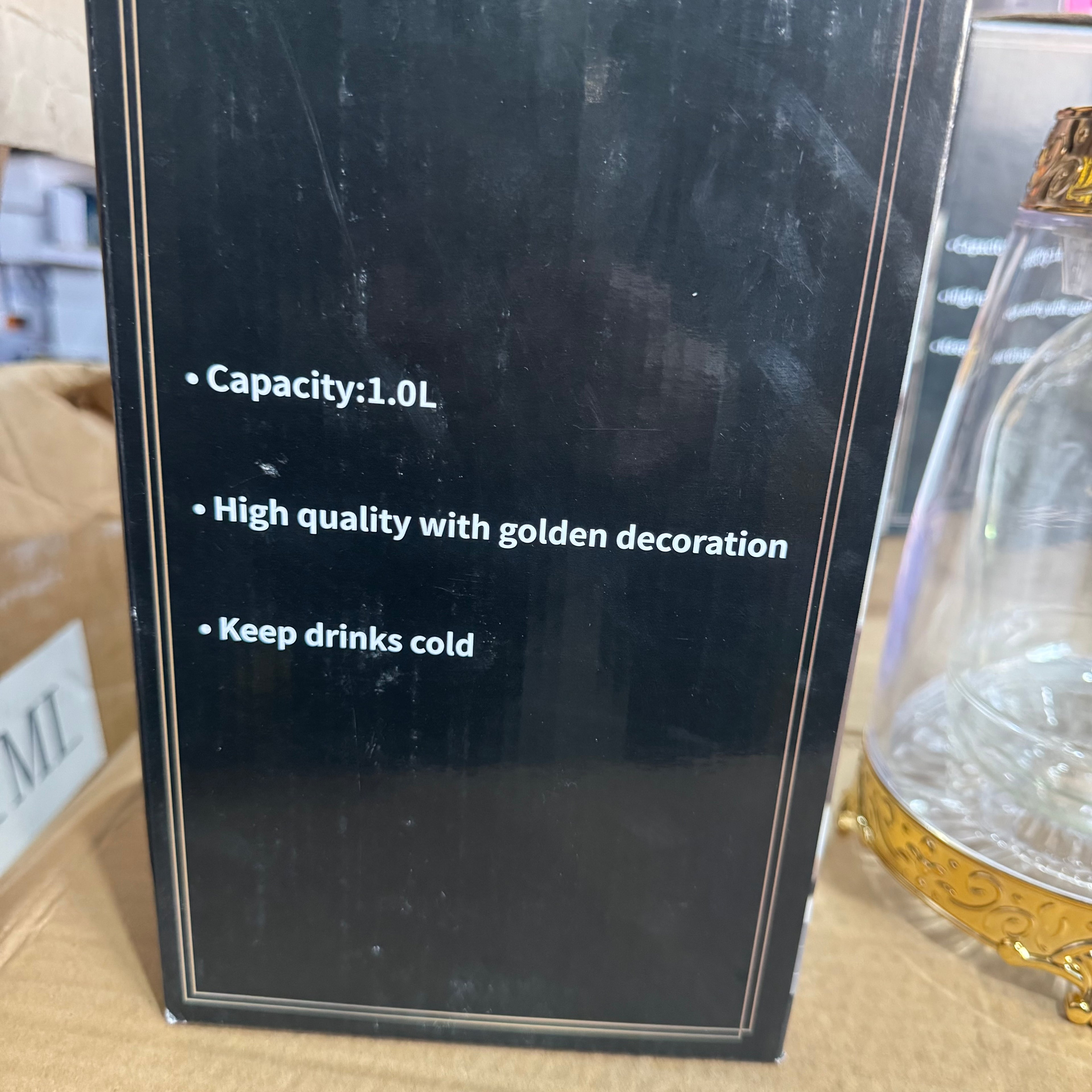 Luxury Gold Glass Water Jug - Elegant Floral Engraved Beverage Carafe & Server