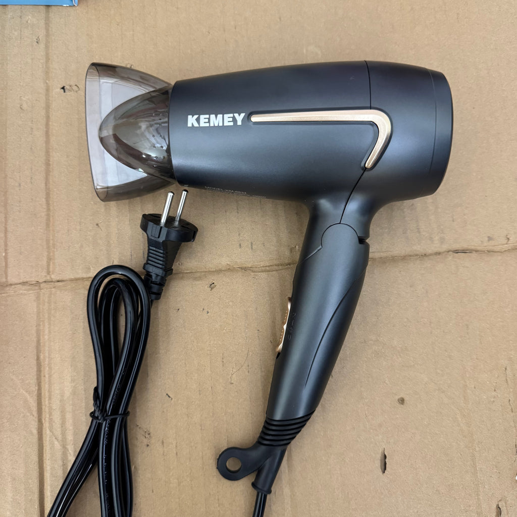 KEMEY KM-6834 Mini Folding Hair Dryer – 1000W High-Speed Negative Ion Blow Dryer with Concentrator