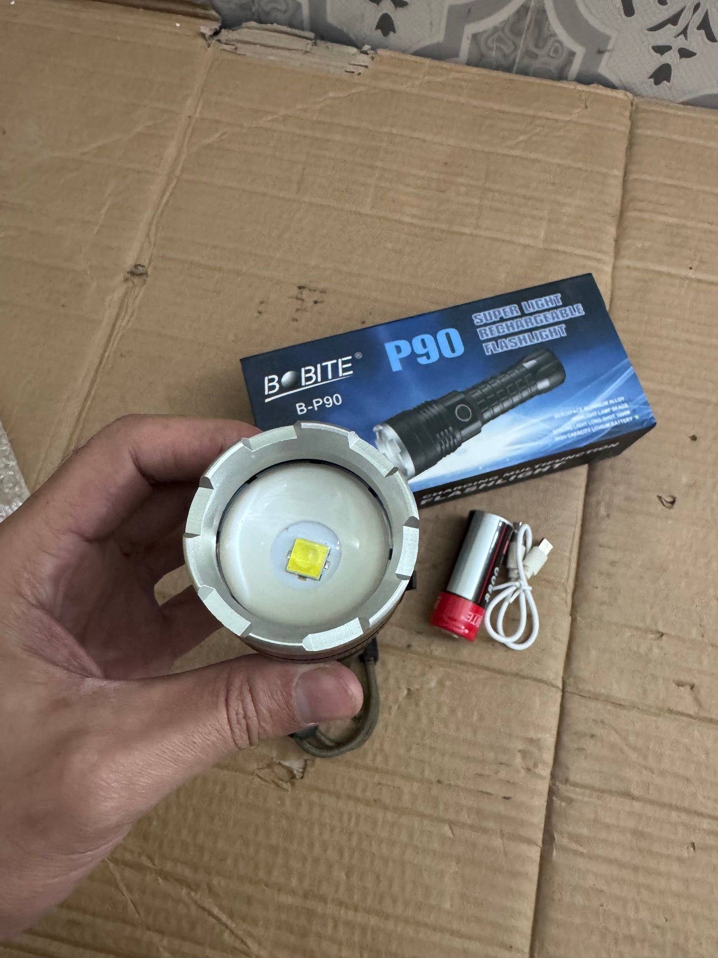 BOBITE P90 Rechargeable Flashlight – Lot Imported High Power Torch for Pakistan