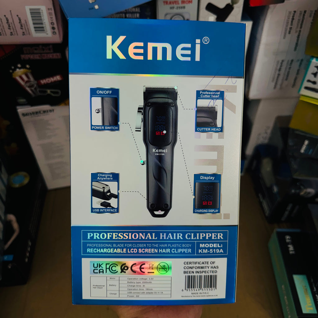 Lot Imported Kemei KM-519A Professional Hair Clipper - 2000mAh Metal Handle Trimmer