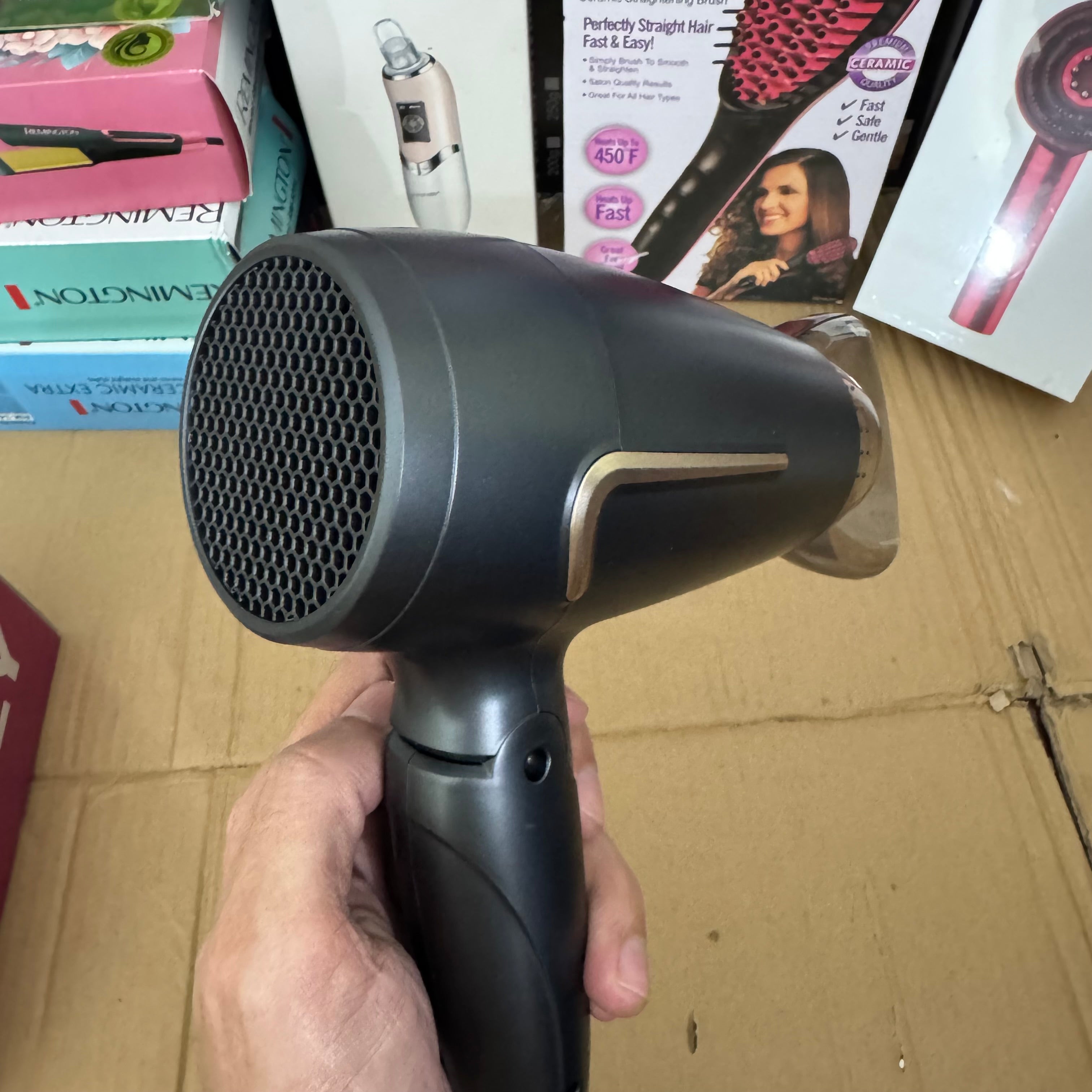 KEMEY KM-6834 Mini Folding Hair Dryer – 1000W High-Speed Negative Ion Blow Dryer with Concentrator