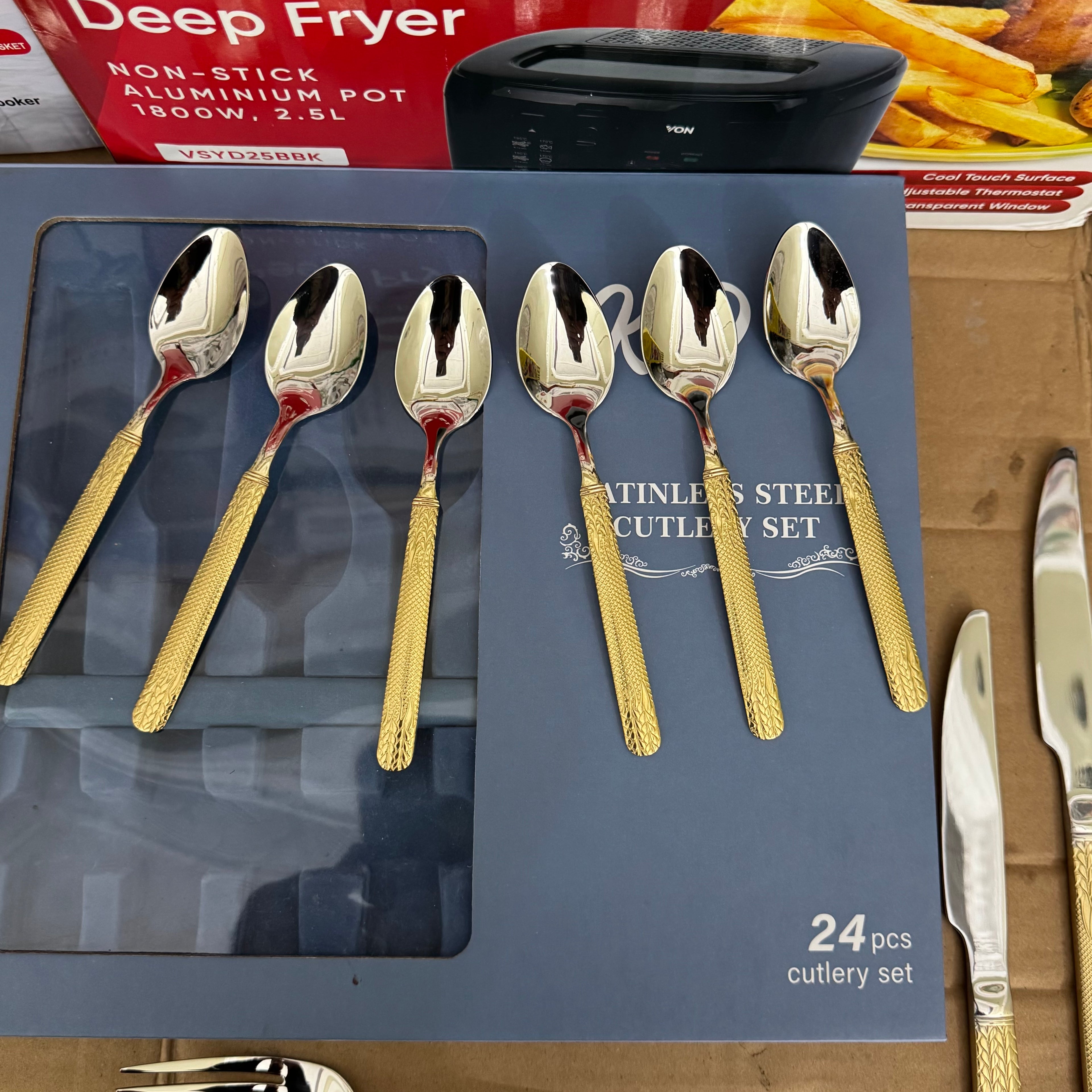 KDK 24-Piece Gold Textured Stainless Steel Cutlery Set | Service for 6