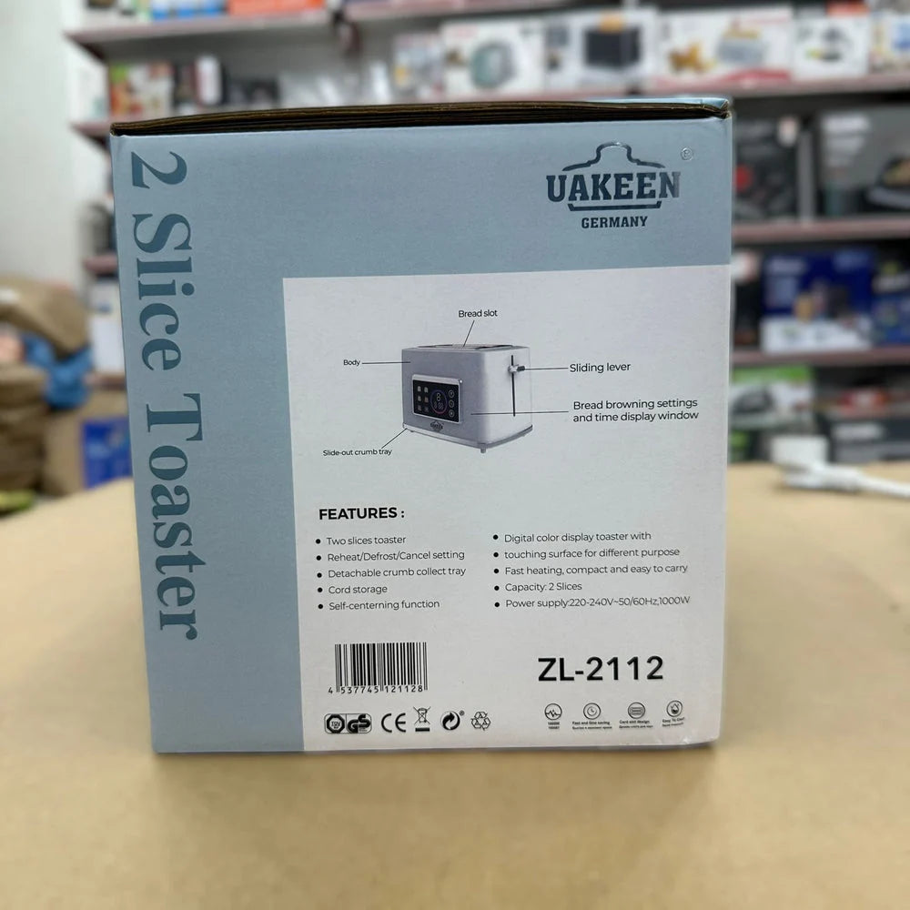 Uakeen ZL-2112 2-Slice Digital Toaster – 1000W Bread Toaster