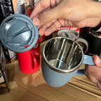 Slate Blue Insulated Stainless Steel Coffee Mug with Lid – 14oz Matte Thermal Cup in Crimson, Onyx, Slate, & Taupe