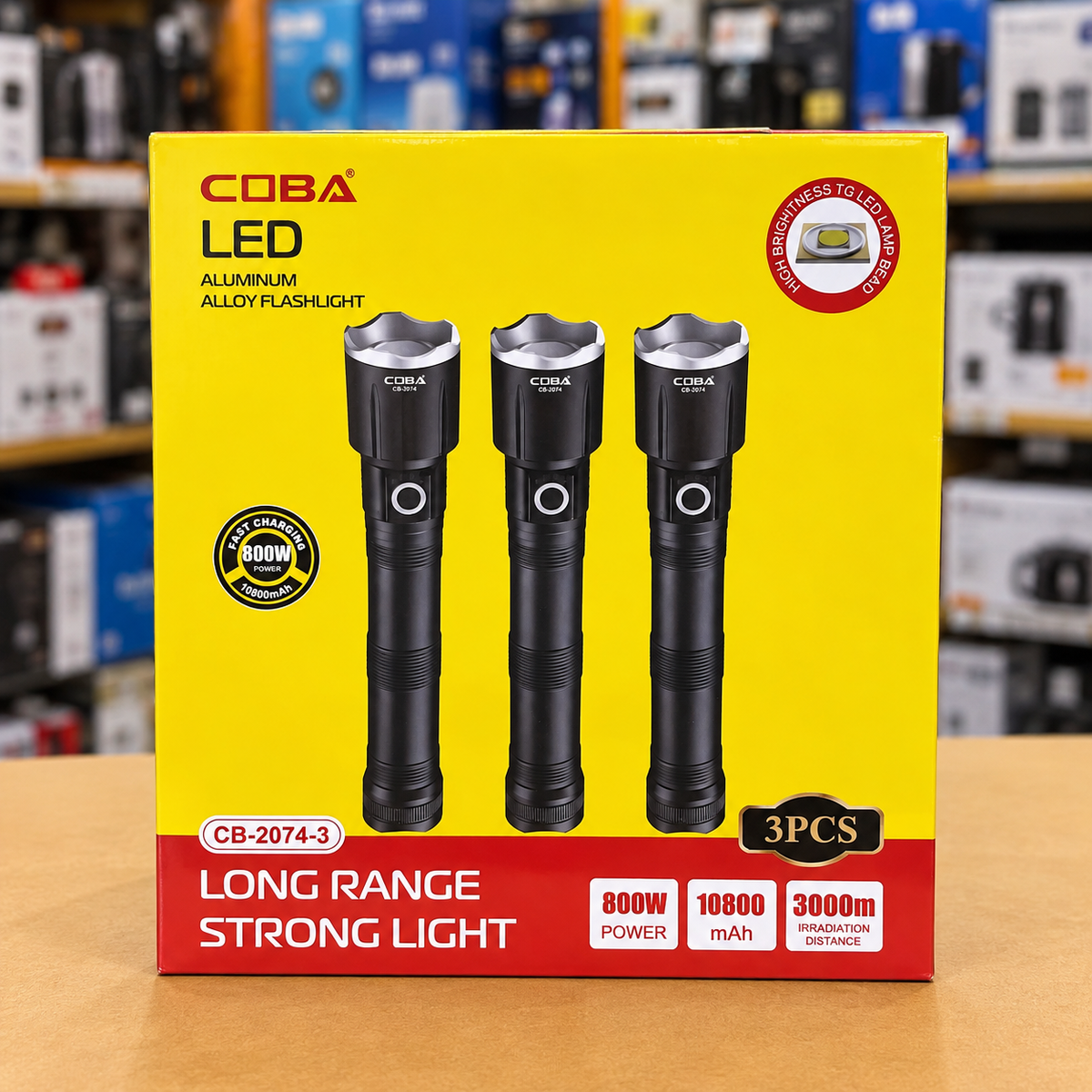 COBA CB-2074-3 LED Rechargeable Flashlight Set – 3 Pieces, Type-C Charging & Zoom