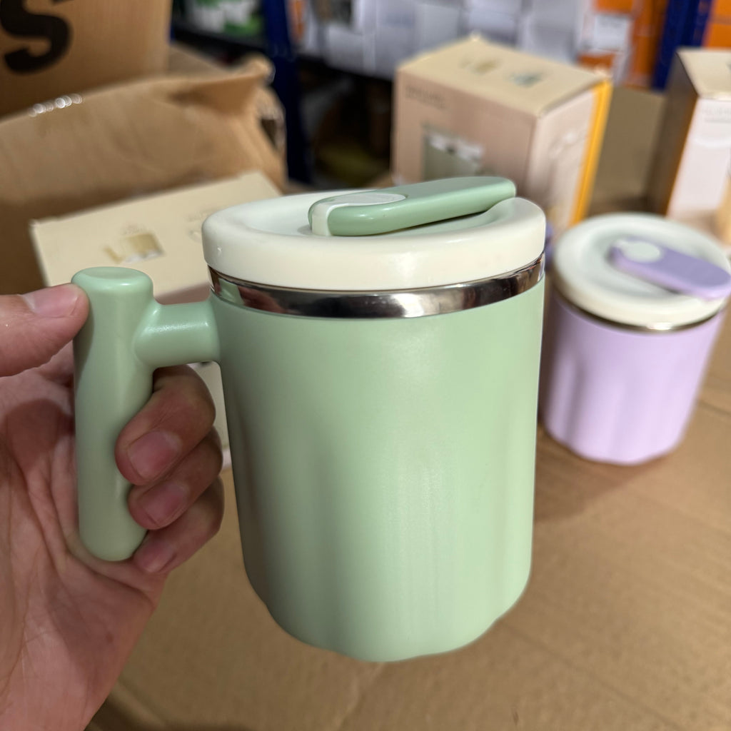 Sage Green | 450ml Double-Layer Heat-Resistant Insulated Mug with Lid