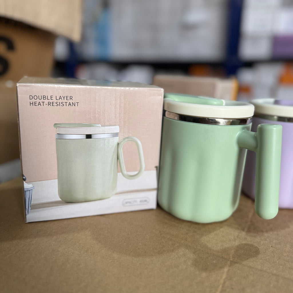 Sage Green | 450ml Double-Layer Heat-Resistant Insulated Mug with Lid