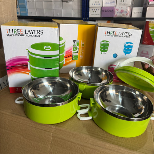 3.0L Extra Large 3-Tier Stainless Steel Lunch Box Lot Imported