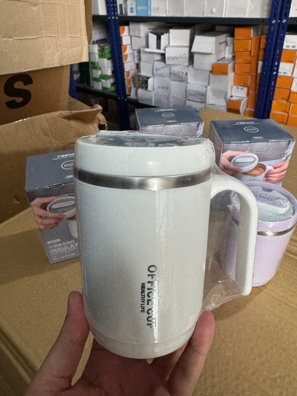 Cream White | 500ml Insulated Stainless Steel Office Cup with Lid