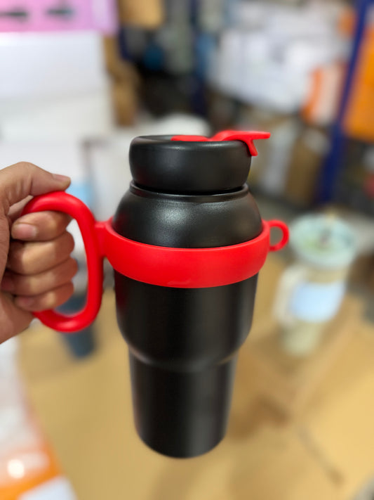 Premium 1000ml Black & Red Insulated Water Bottle | Vacuum Travel Mug