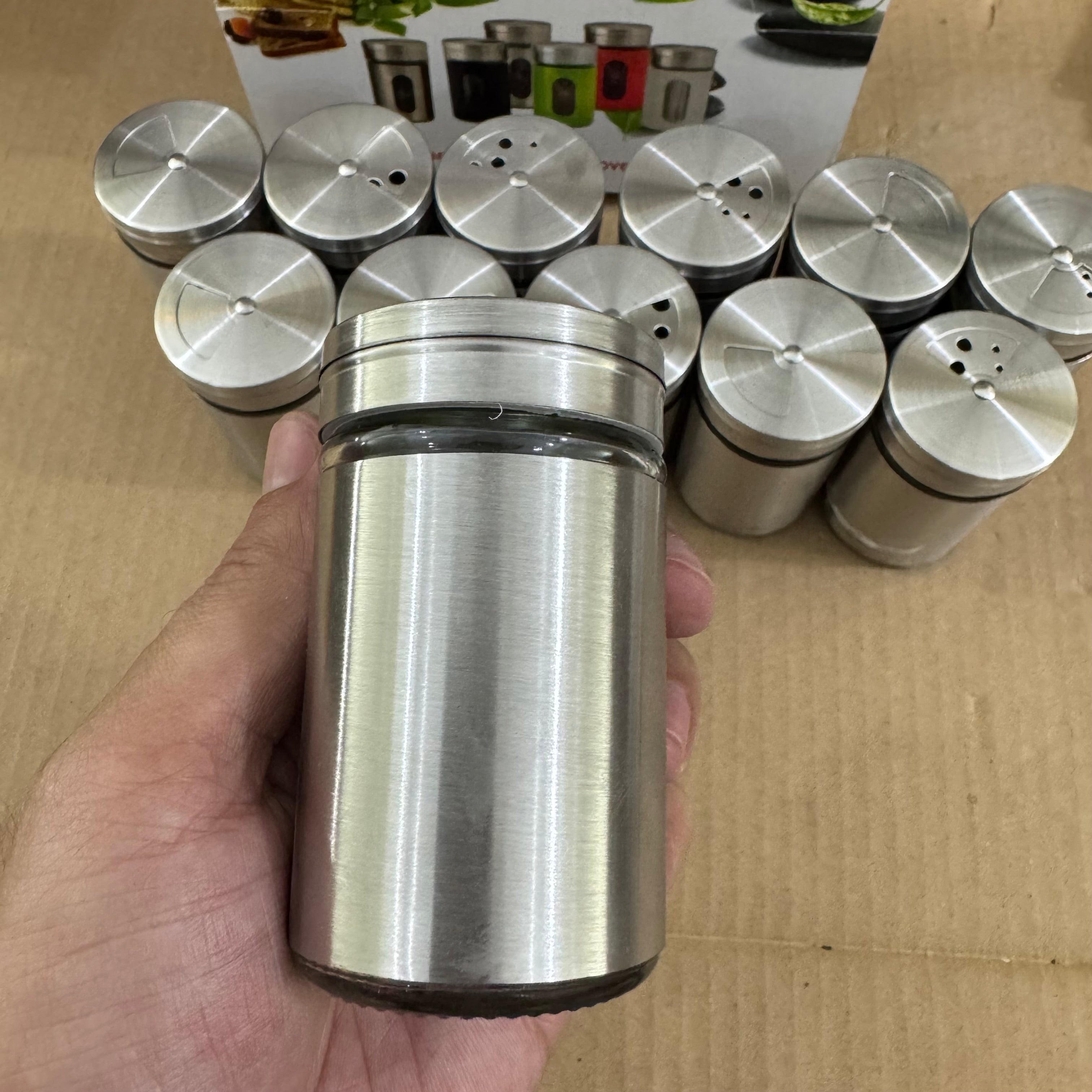 12-Piece Stainless Steel Spice Jar Set
