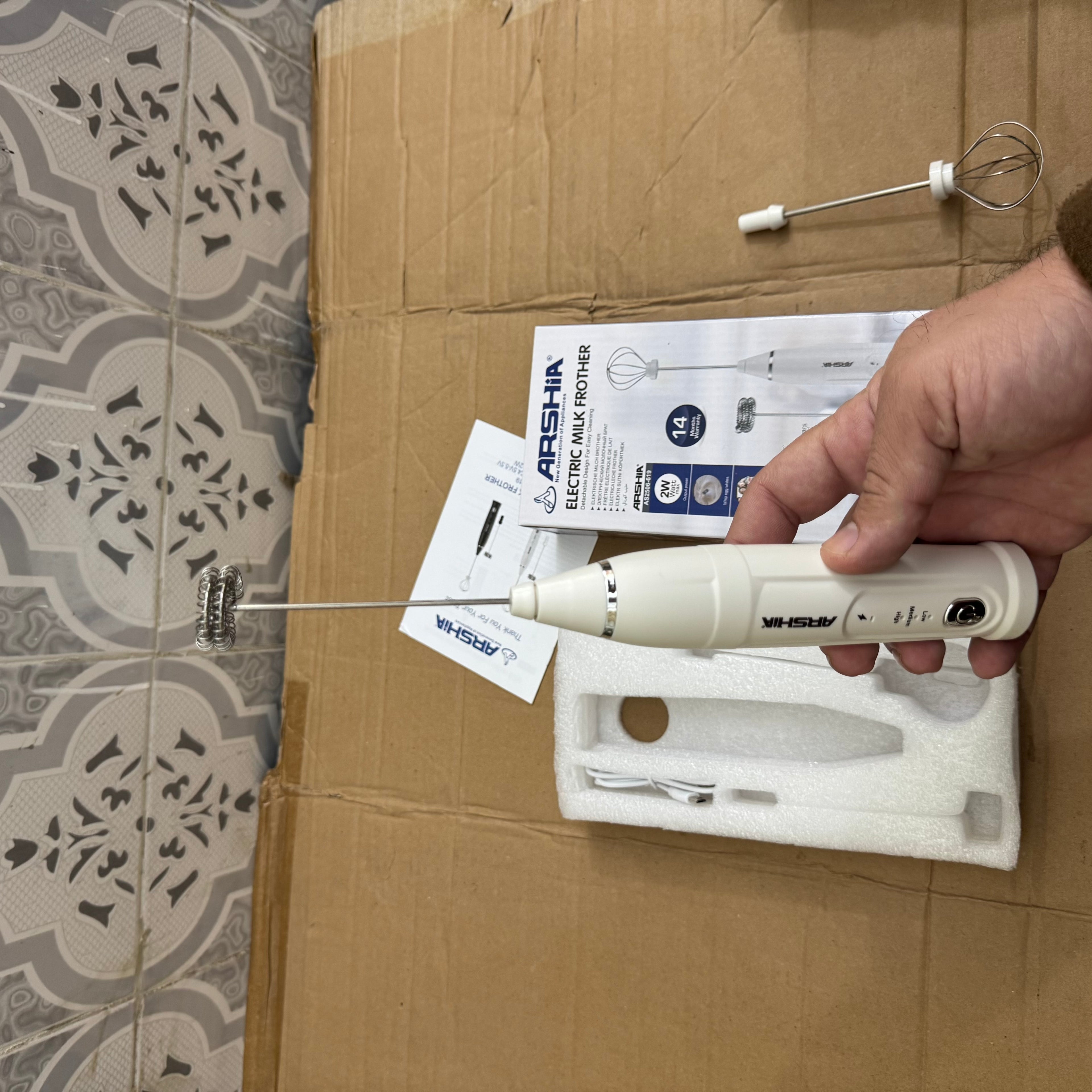 Lot Imported Arshia Electric Milk Frother 2W – Handheld Coffee & Milk Whisk with 3 Speed Settings