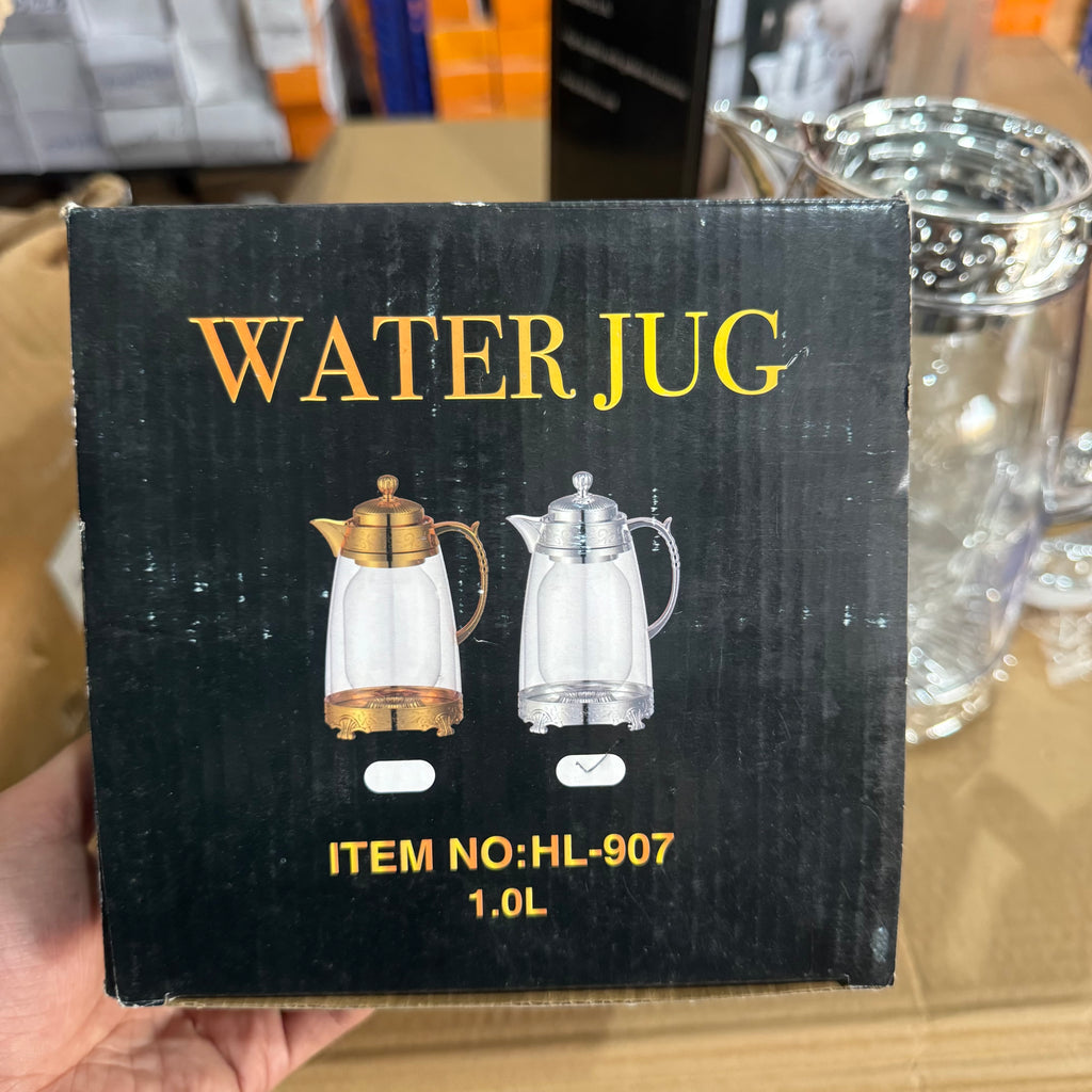 Luxury Gold Glass Water Jug - Elegant Floral Engraved Beverage Carafe & Server