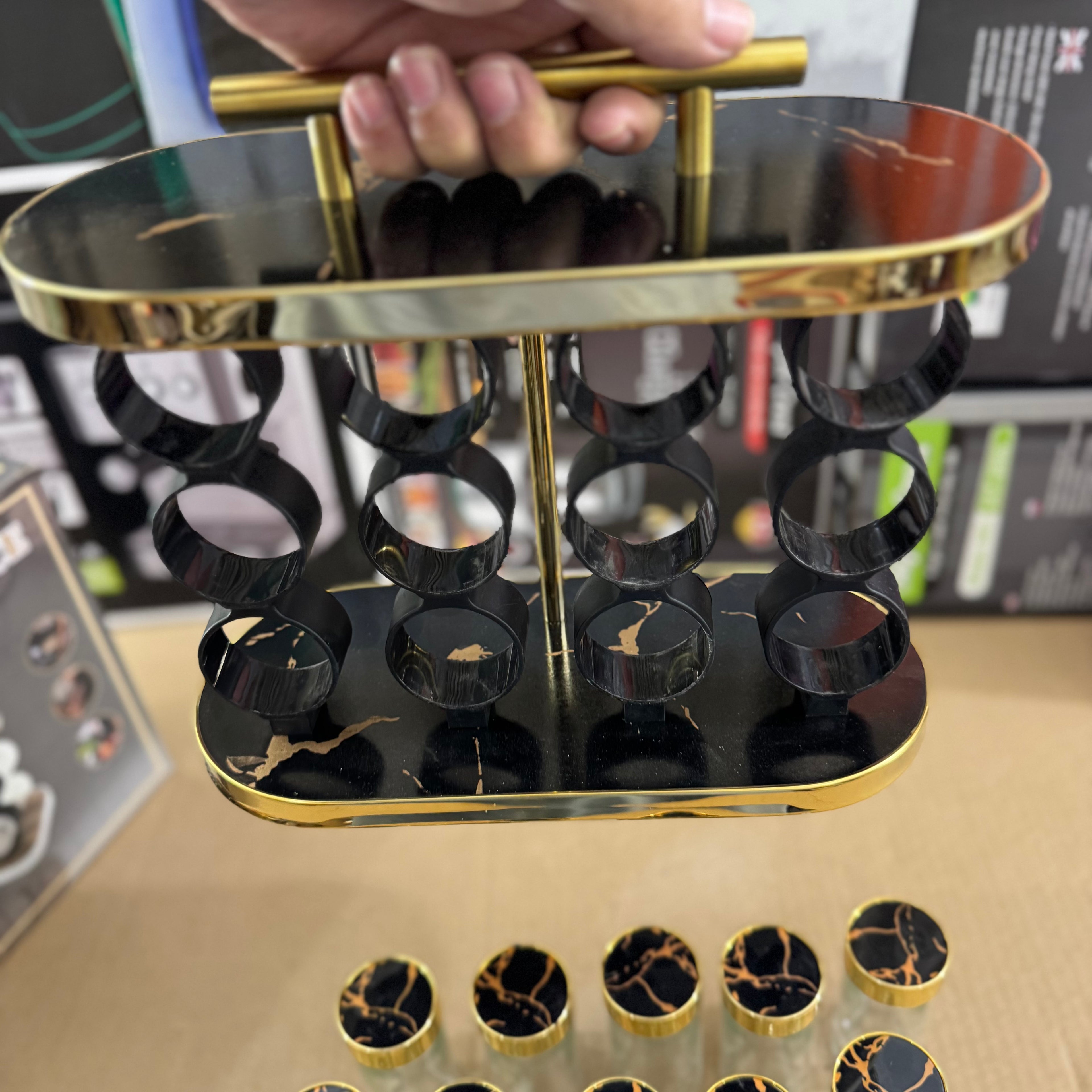 12 Pcs Luxury Marble Gold Rotating Spice Rack Organizer with Handle