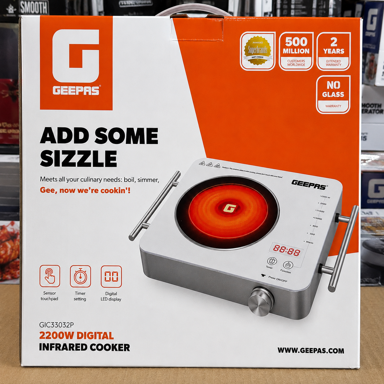 Geepas GIC33032P 2200W Digital Infrared Cooker – Touch Control, LED Display & Timer | Portable Electric Cooktop