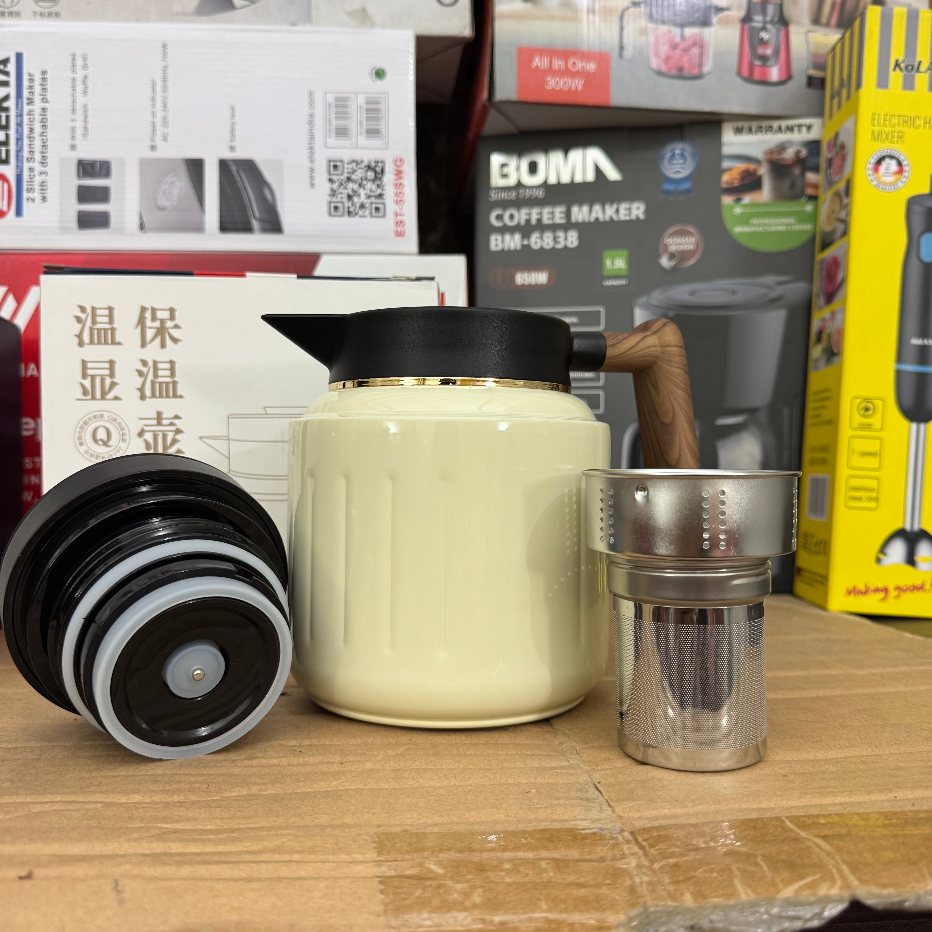 Premium 1.0L Insulated Thermal Tea Pot | Smart Temperature Display & Wood Handle