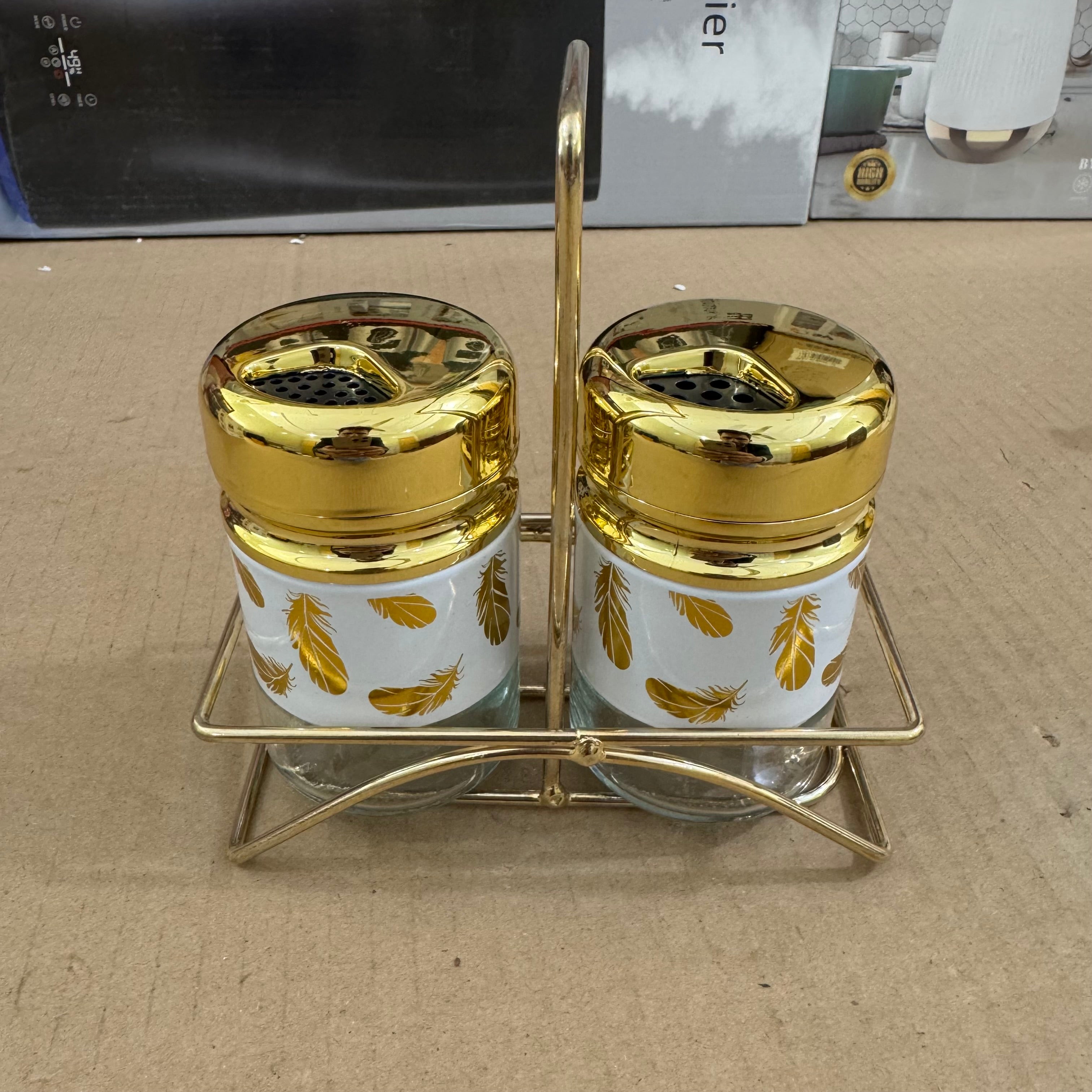 3-Piece Golden Glass Spice Jar Set JY3002